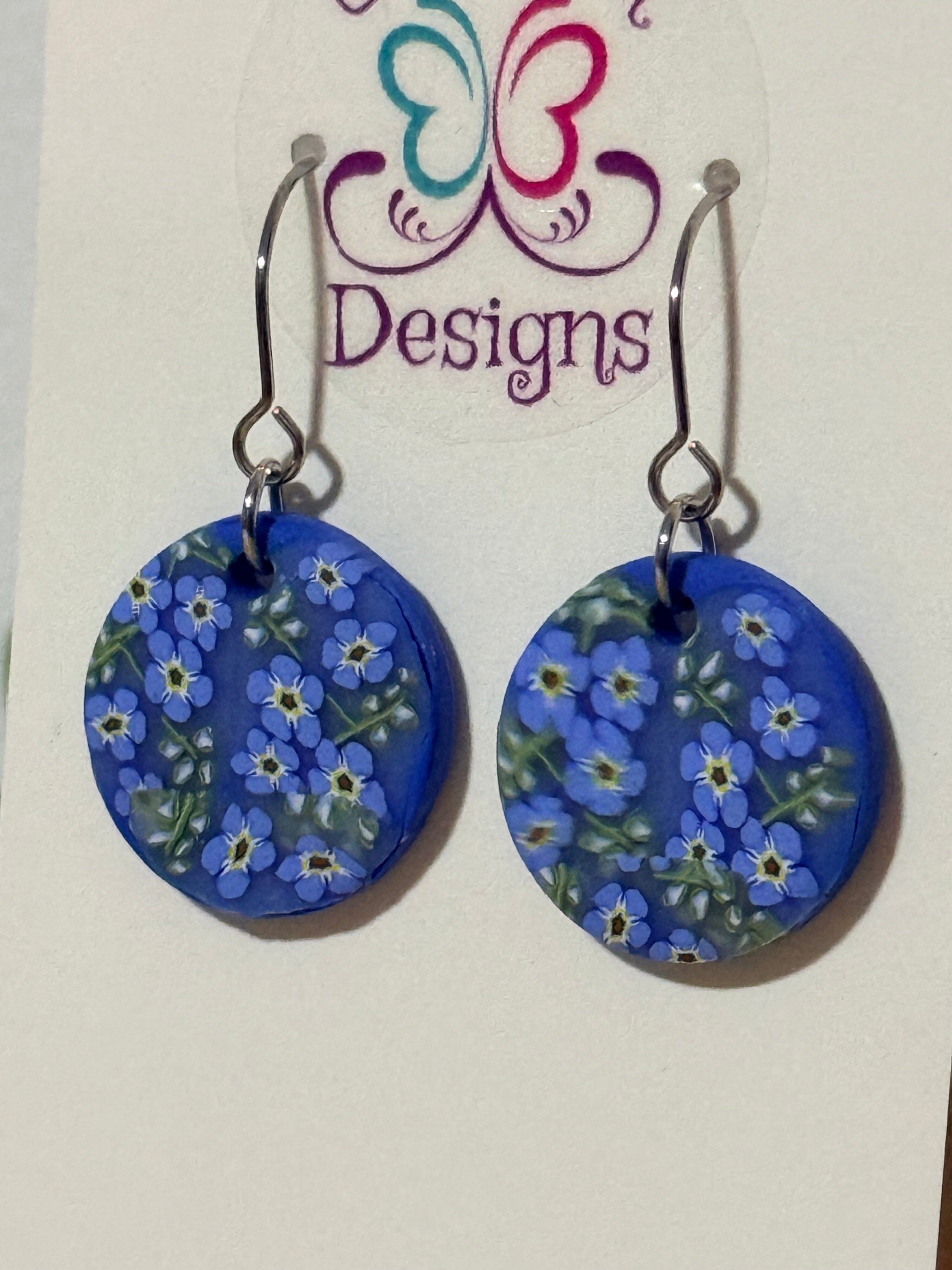 Forget-Me-Not Floral Polymer Clay Statement Earrings | Lightweight Botanical Dangle Jewellery