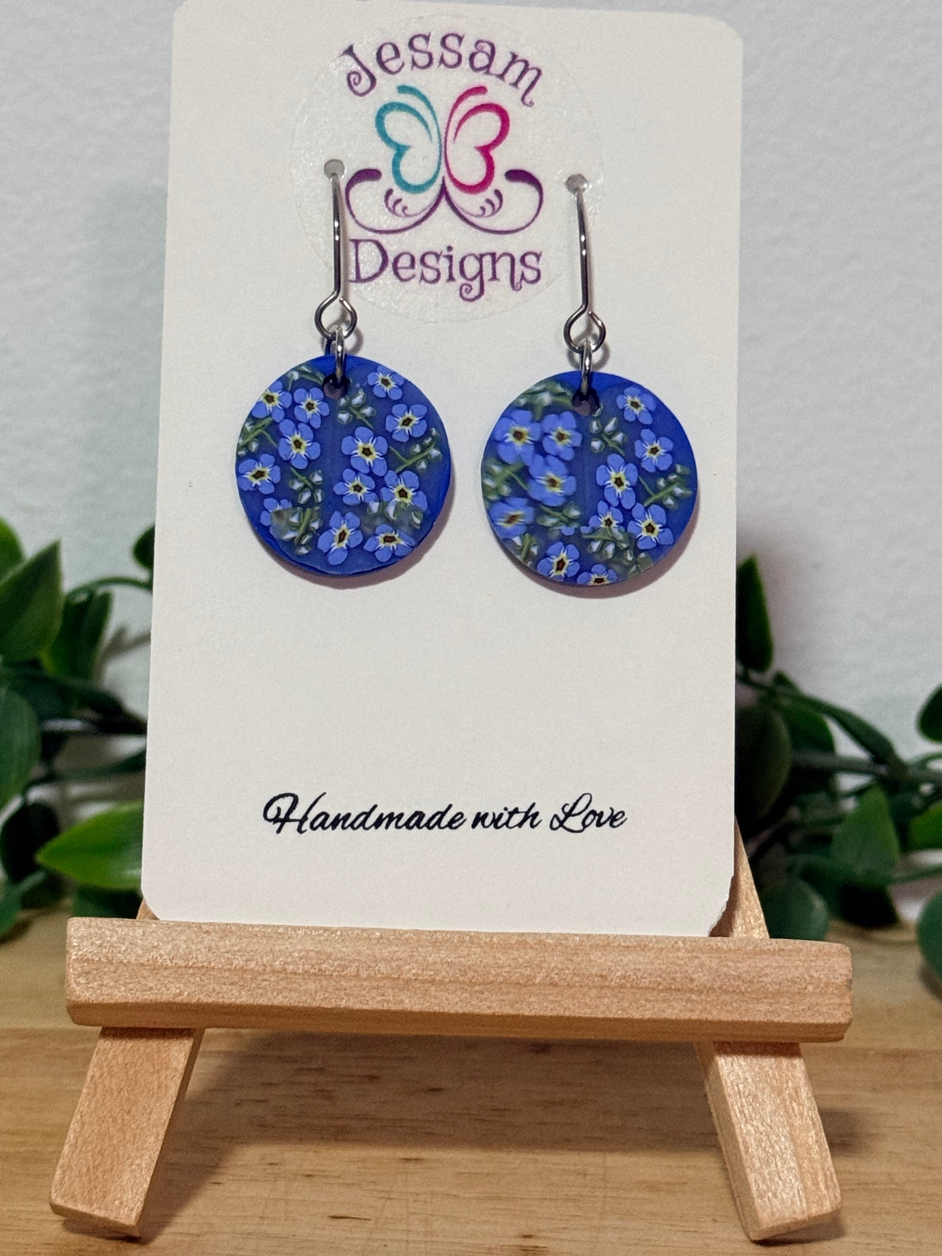 Forget-Me-Not Floral Polymer Clay Statement Earrings | Lightweight Botanical Dangle Jewellery