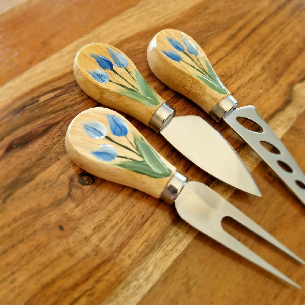 Cheese Knives set of 3 Blue Tulips