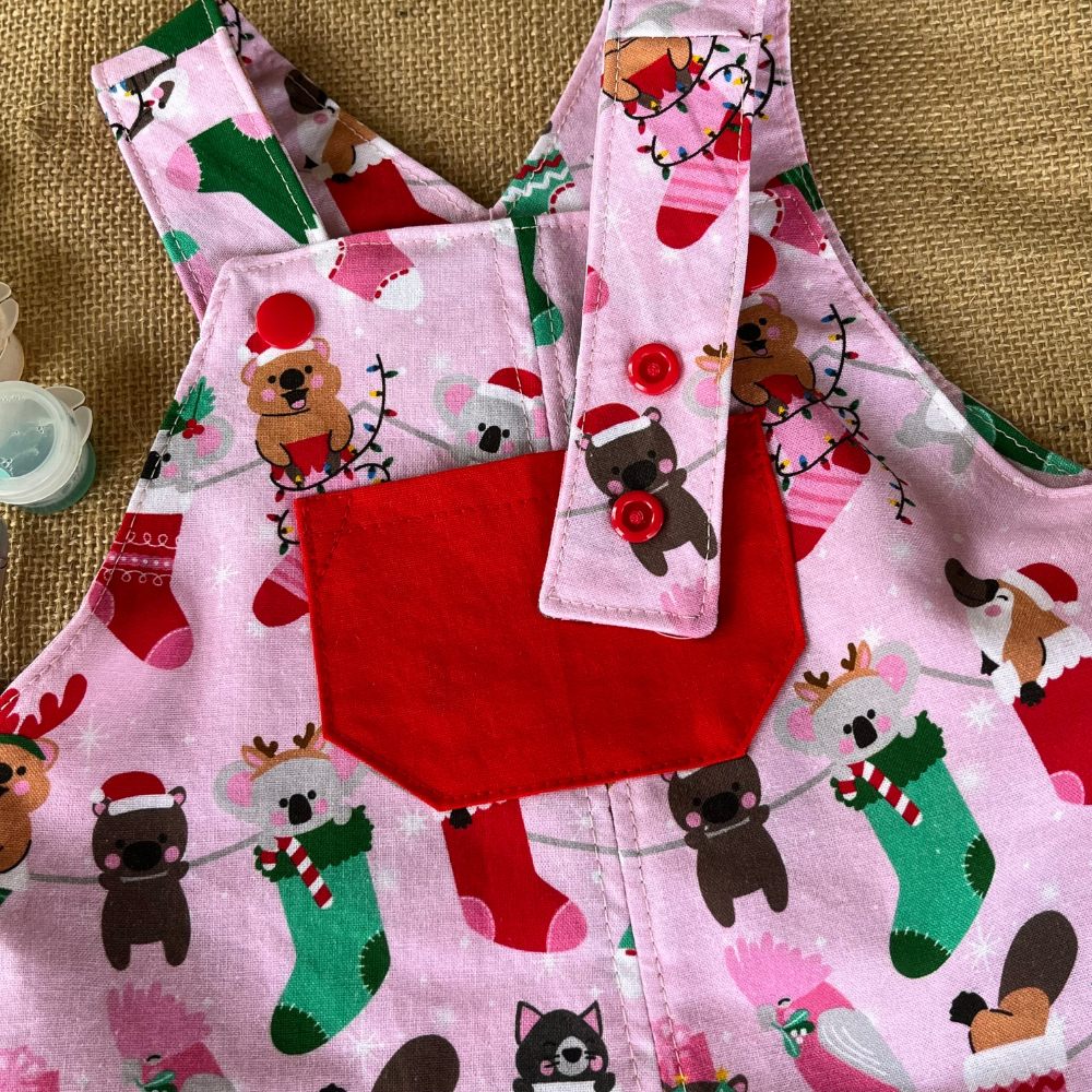 Christmas baby overalls/shorts | Aussie animals in stockings
