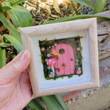 Pink Woodland Hand Sculpted Fairy Door in Shadow