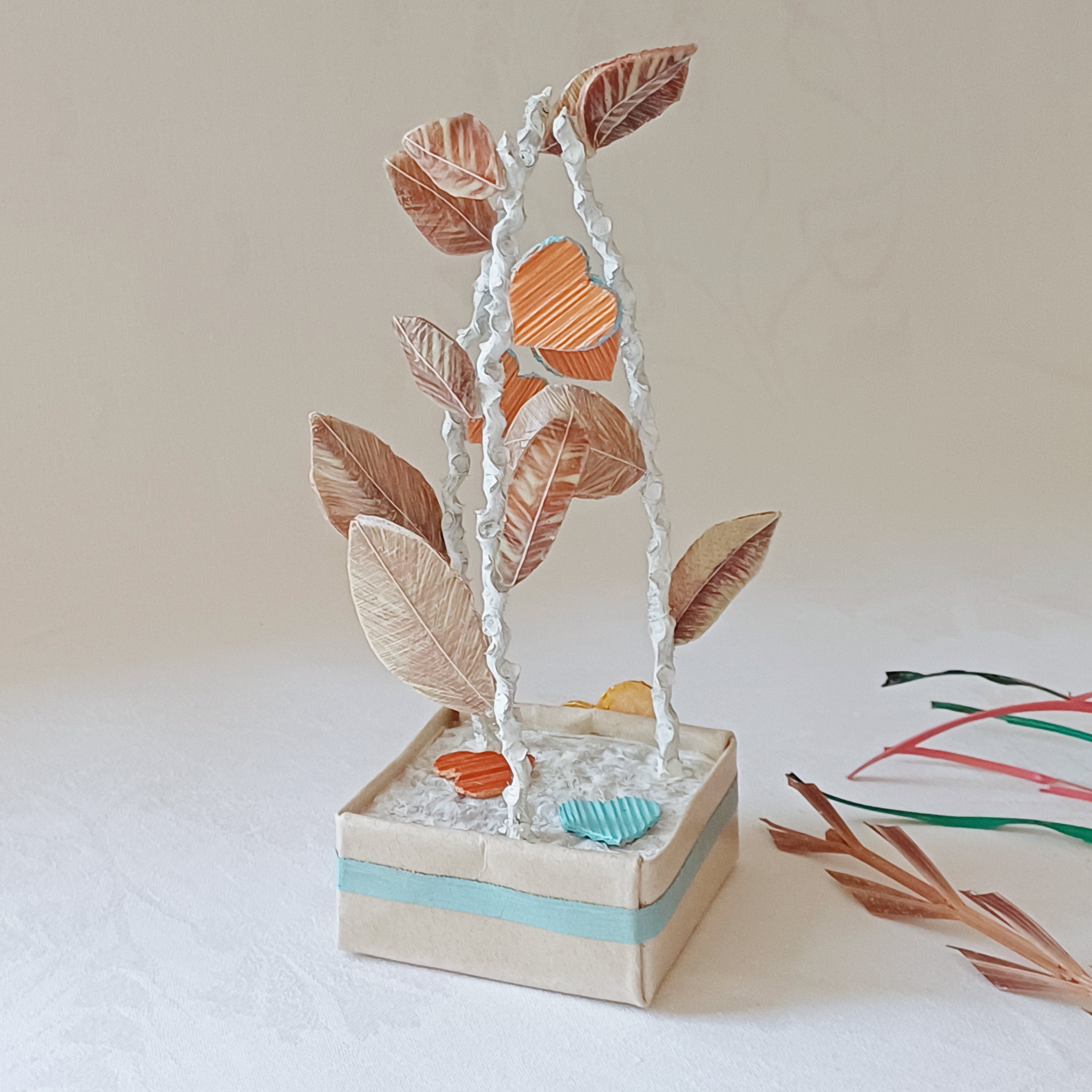Blue Hearts and Leaves - Palm Leaf Greeting Gift, table Decoration