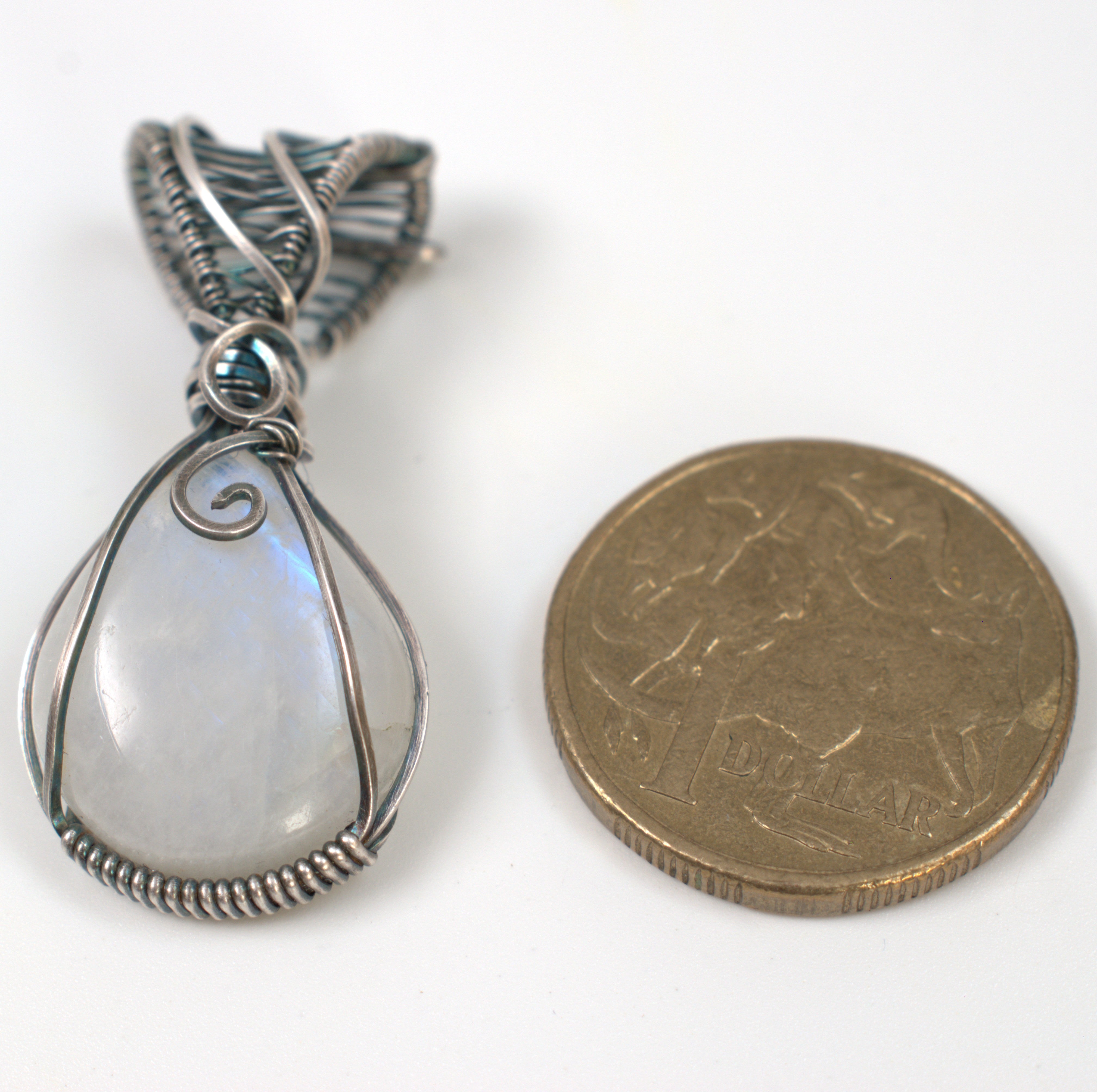 Moon Shadow – Rainbow Moonstone Pendant in Antiqued Silver