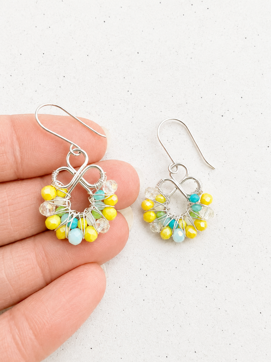 Yellow crystal wire wrapped earrings
