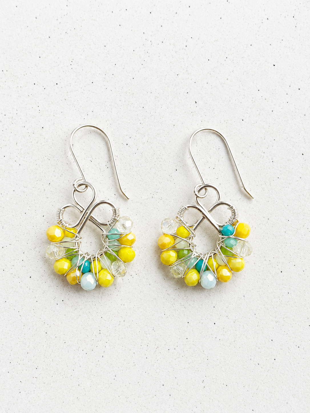 Yellow crystal wire wrapped earrings
