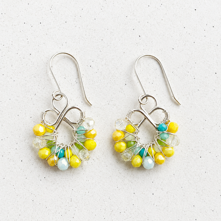 Yellow crystal wire wrapped earrings
