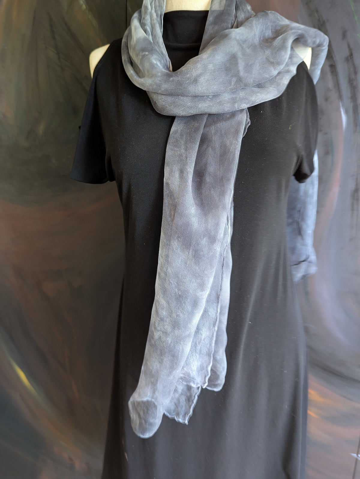 Silk Chiffon Scarf/Shawl-hand dyed-Graphite
