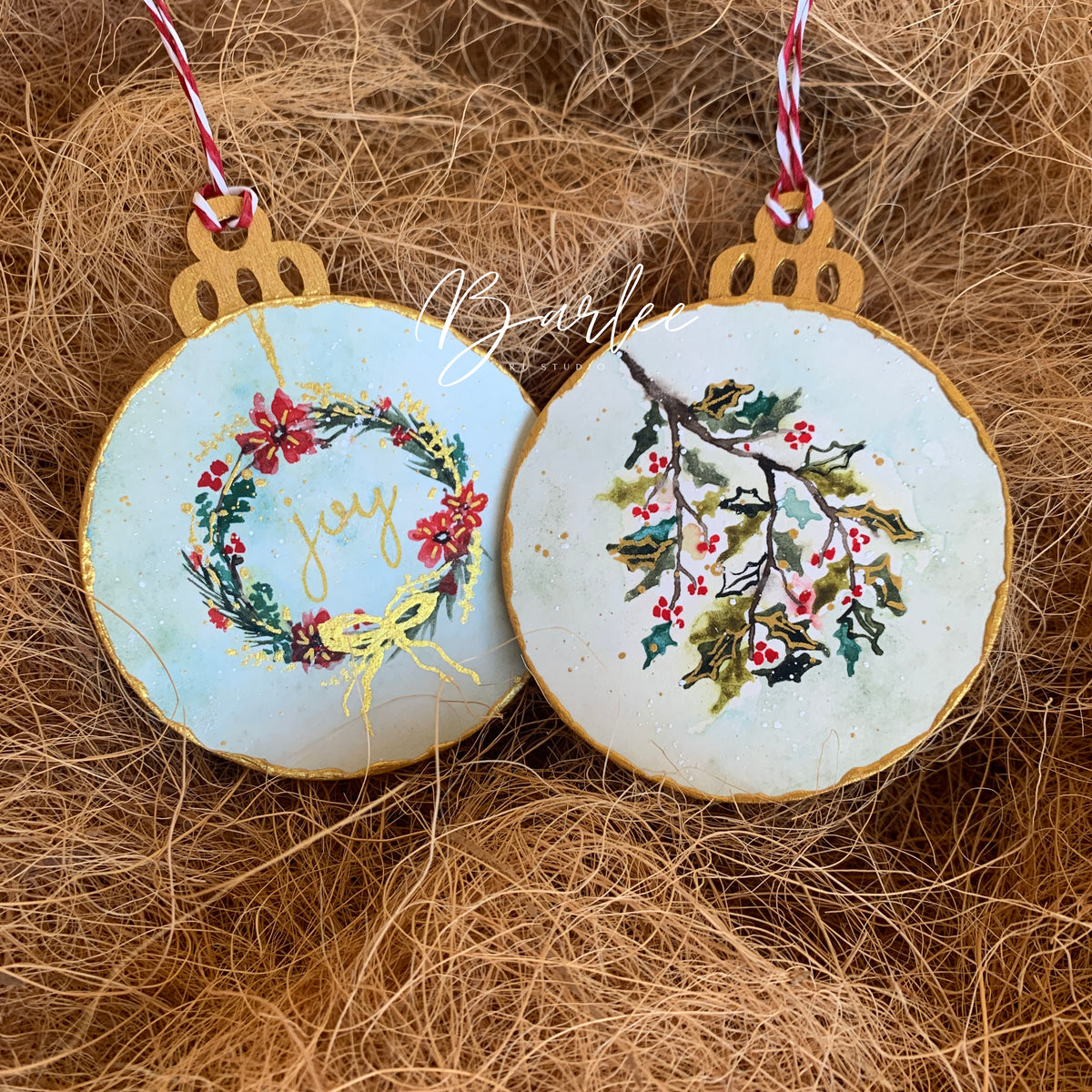 Set of 2 Hand-Painted Christmas Decorations - Unique Ornaments