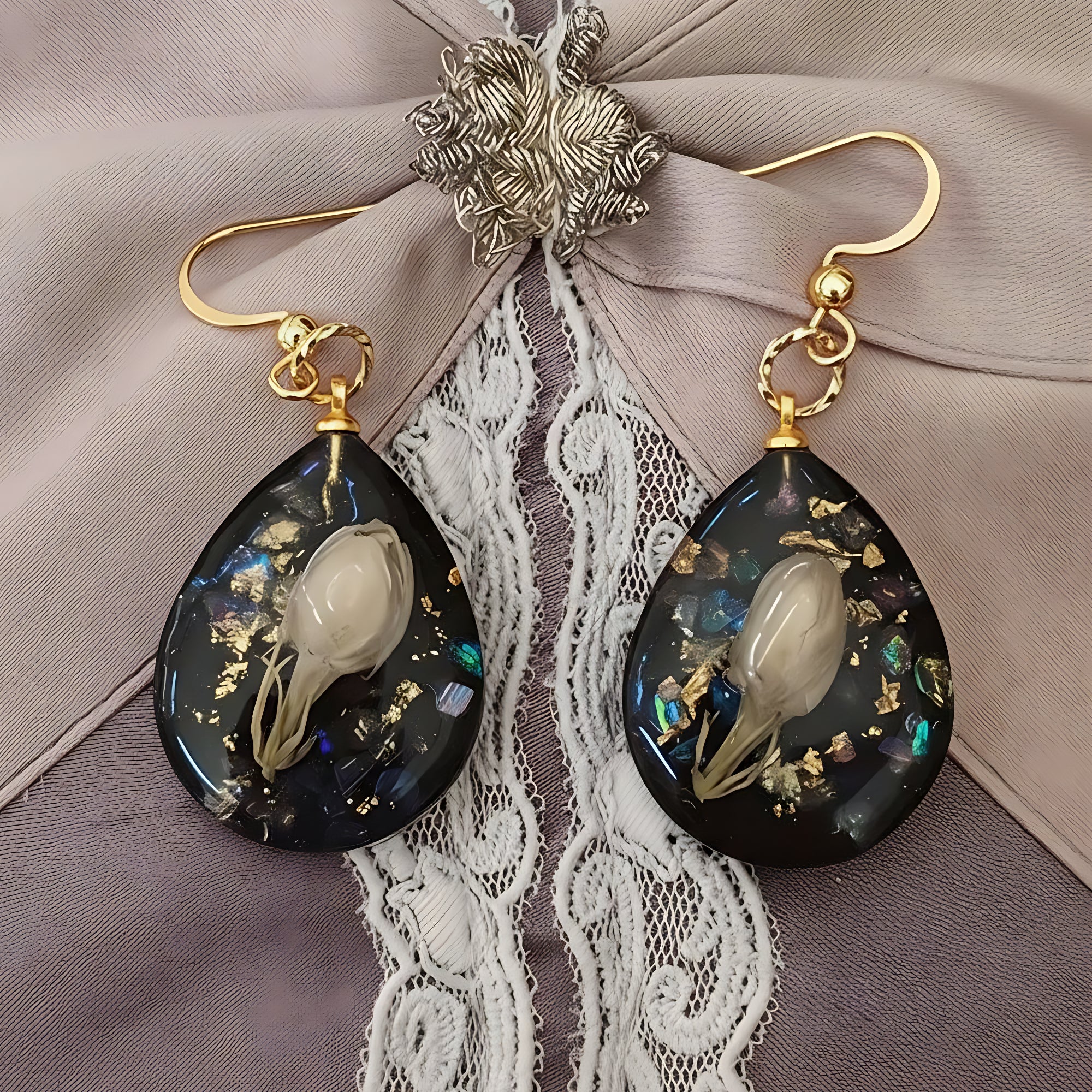 Real dried White Jasmin flower earrings