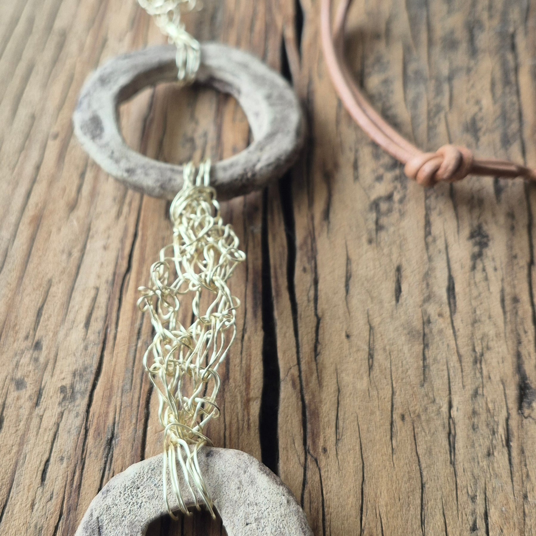 Crochet Wire & Pottery Art Necklace