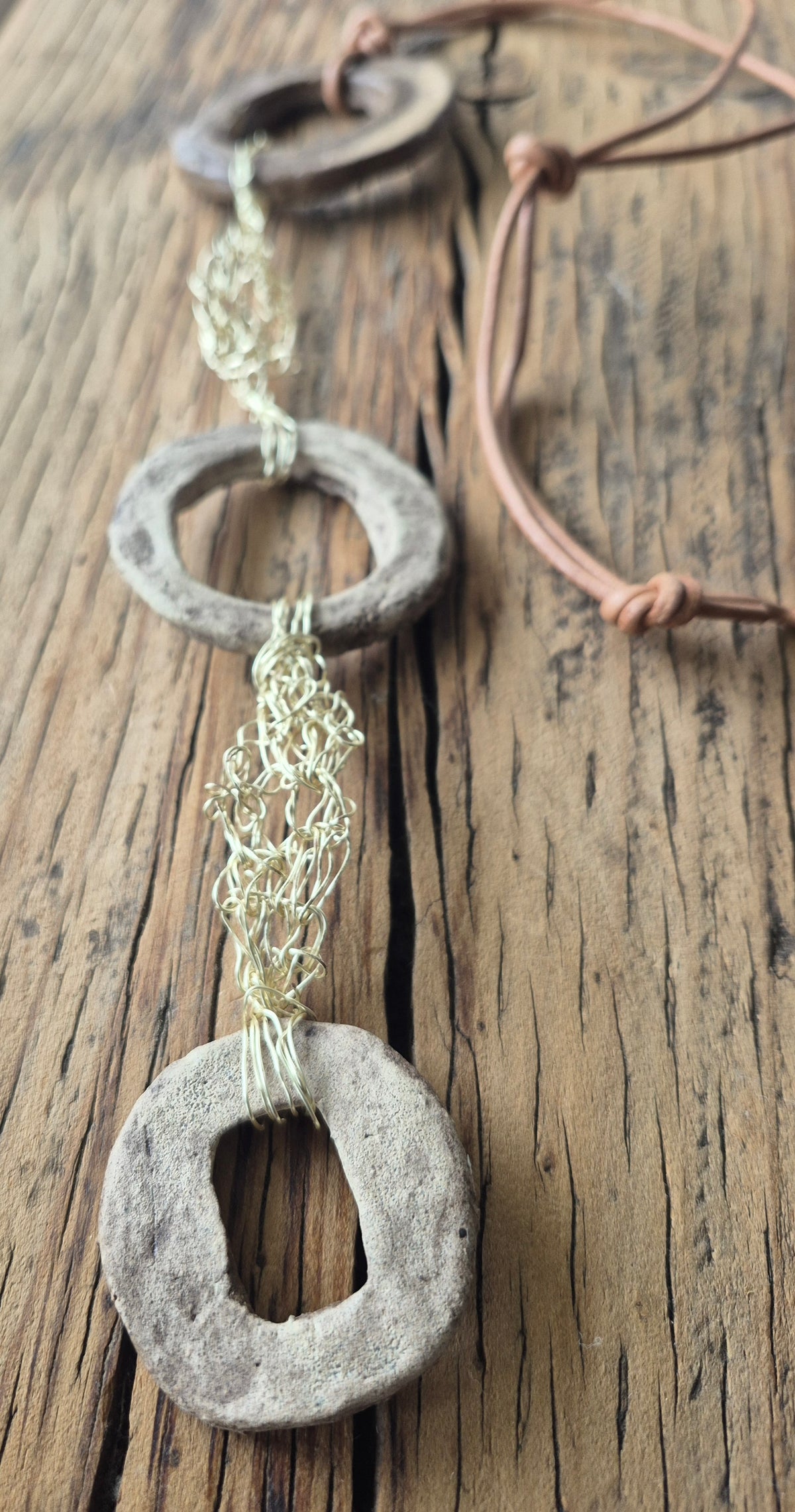 Crochet Wire & Pottery Art Necklace