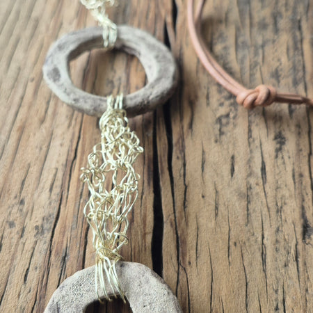 Crochet Wire & Pottery Art Necklace