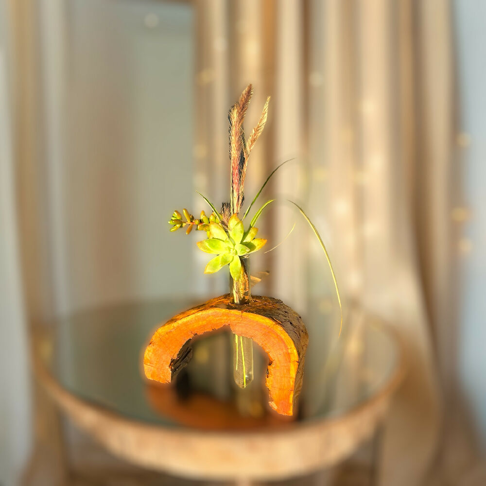 Rustic log vase - half