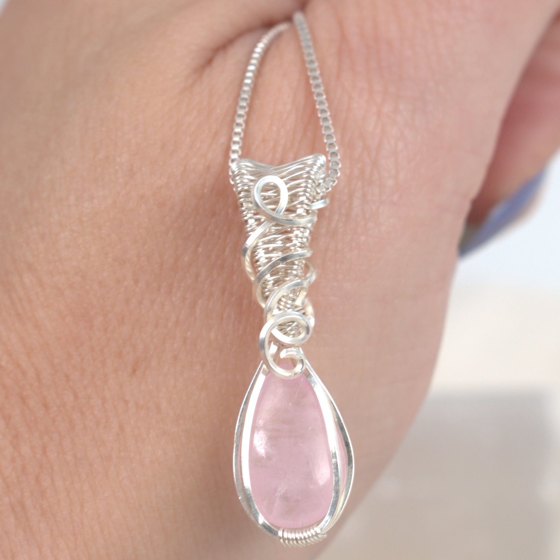 Amity - Natural Morganite Pendant in Silver-Filled Wire