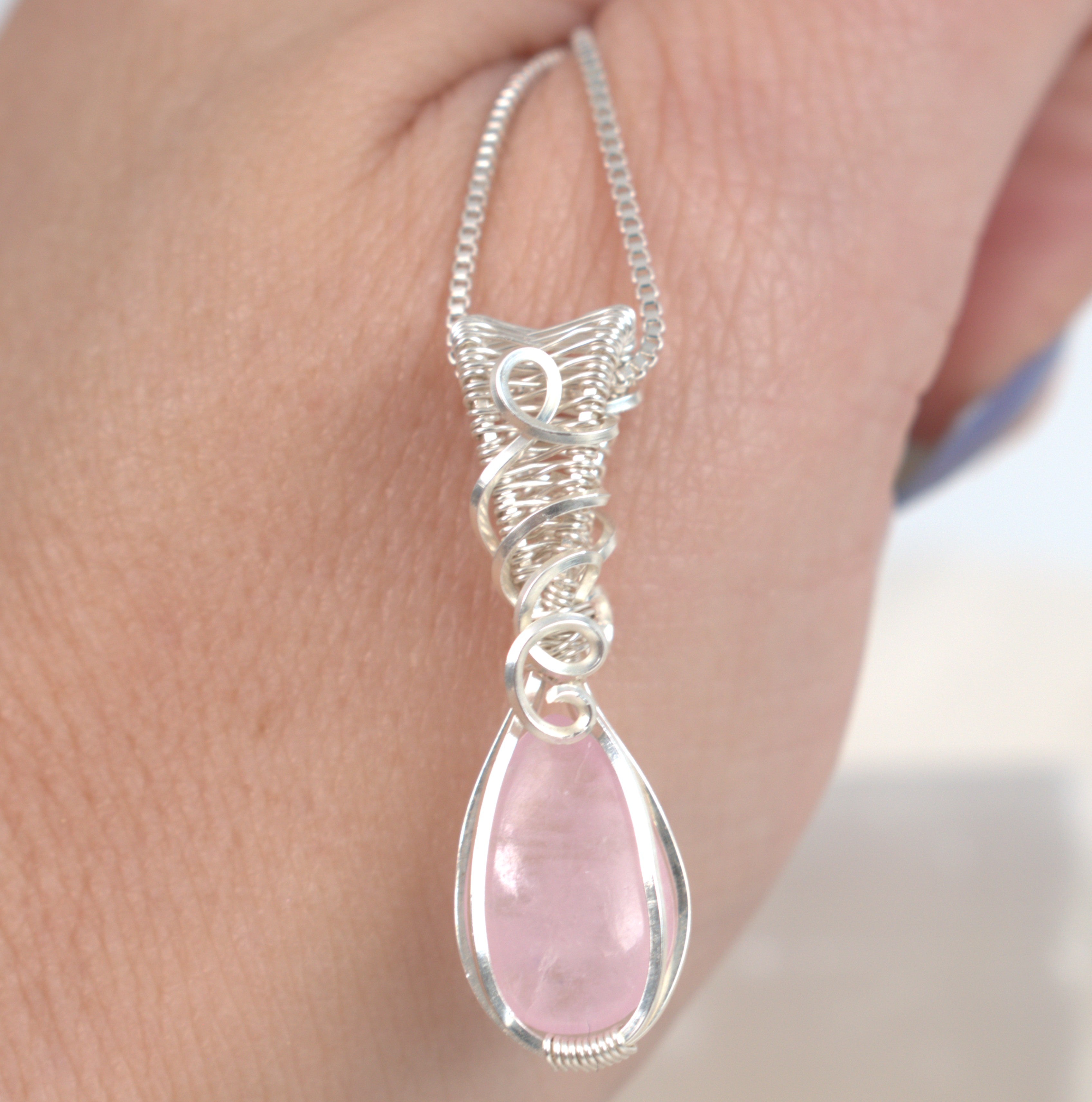 Amity - Natural Morganite Pendant in Silver-Filled Wire