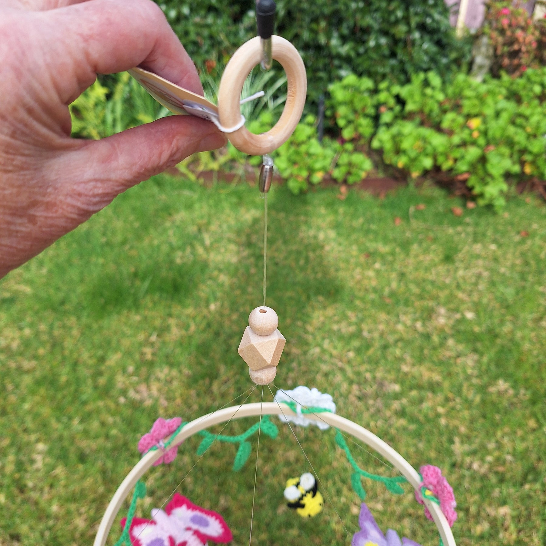 Crocheted Butterfly and Bee Springtime mobile