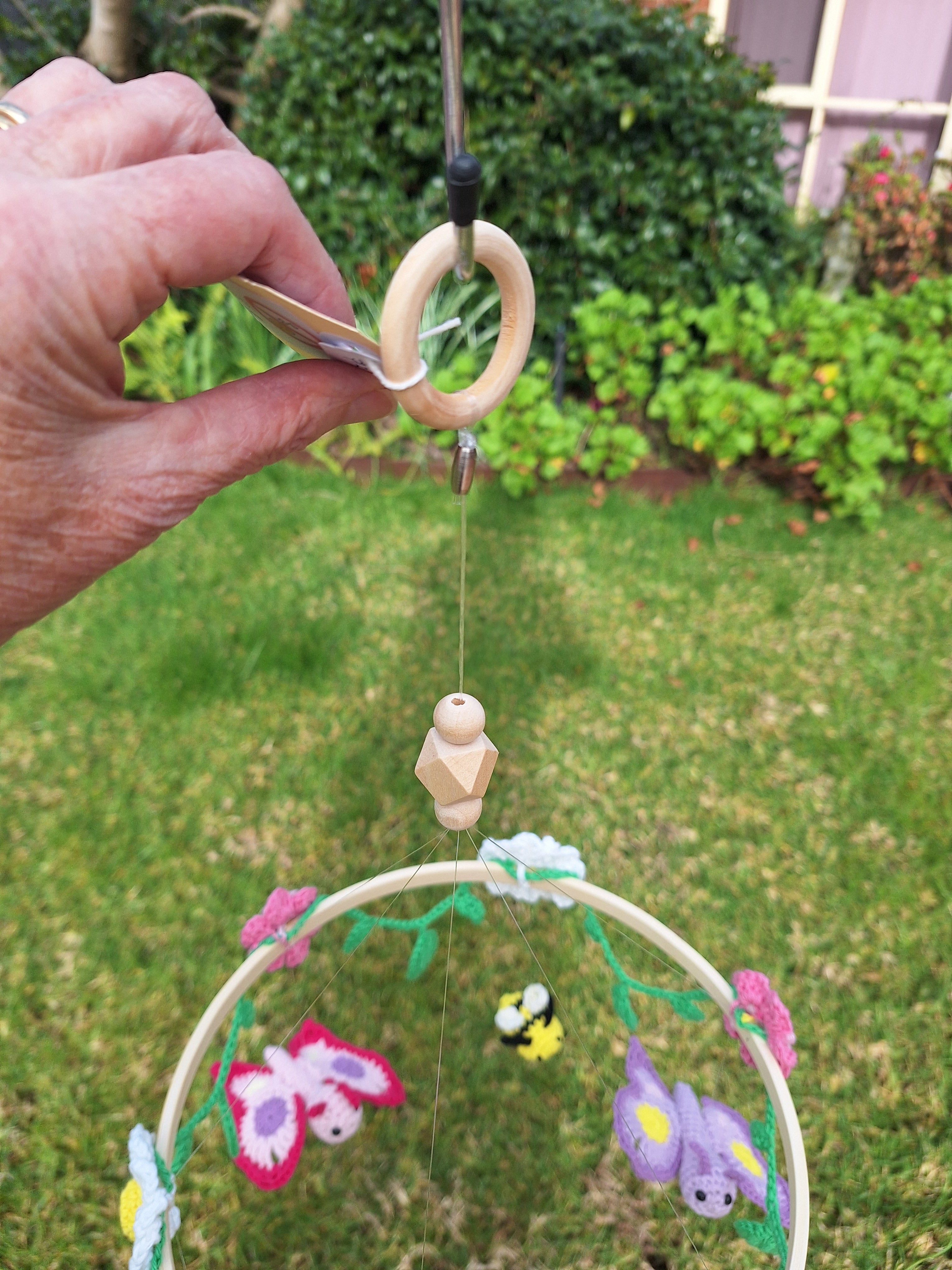 Crocheted Butterfly and Bee Springtime mobile