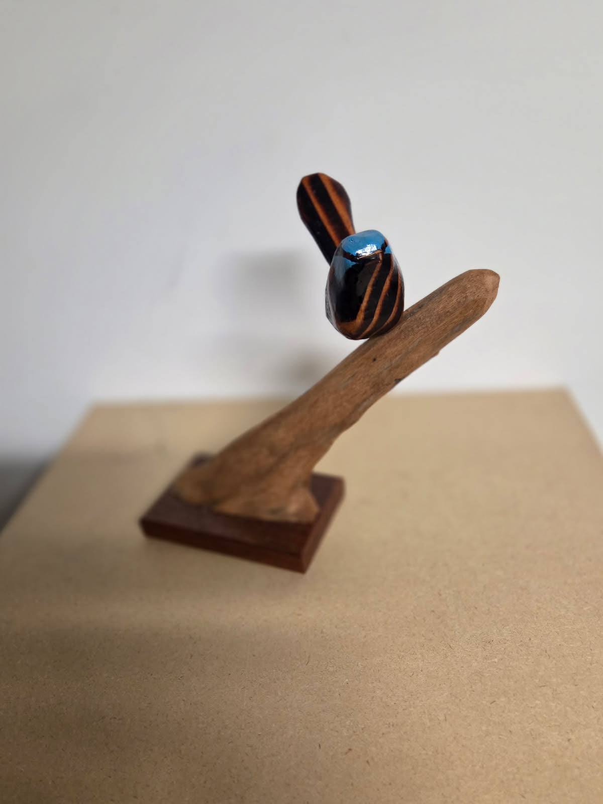 Hand Carved Blue Wren Sculpture
