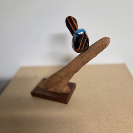 Hand Carved Blue Wren Sculpture