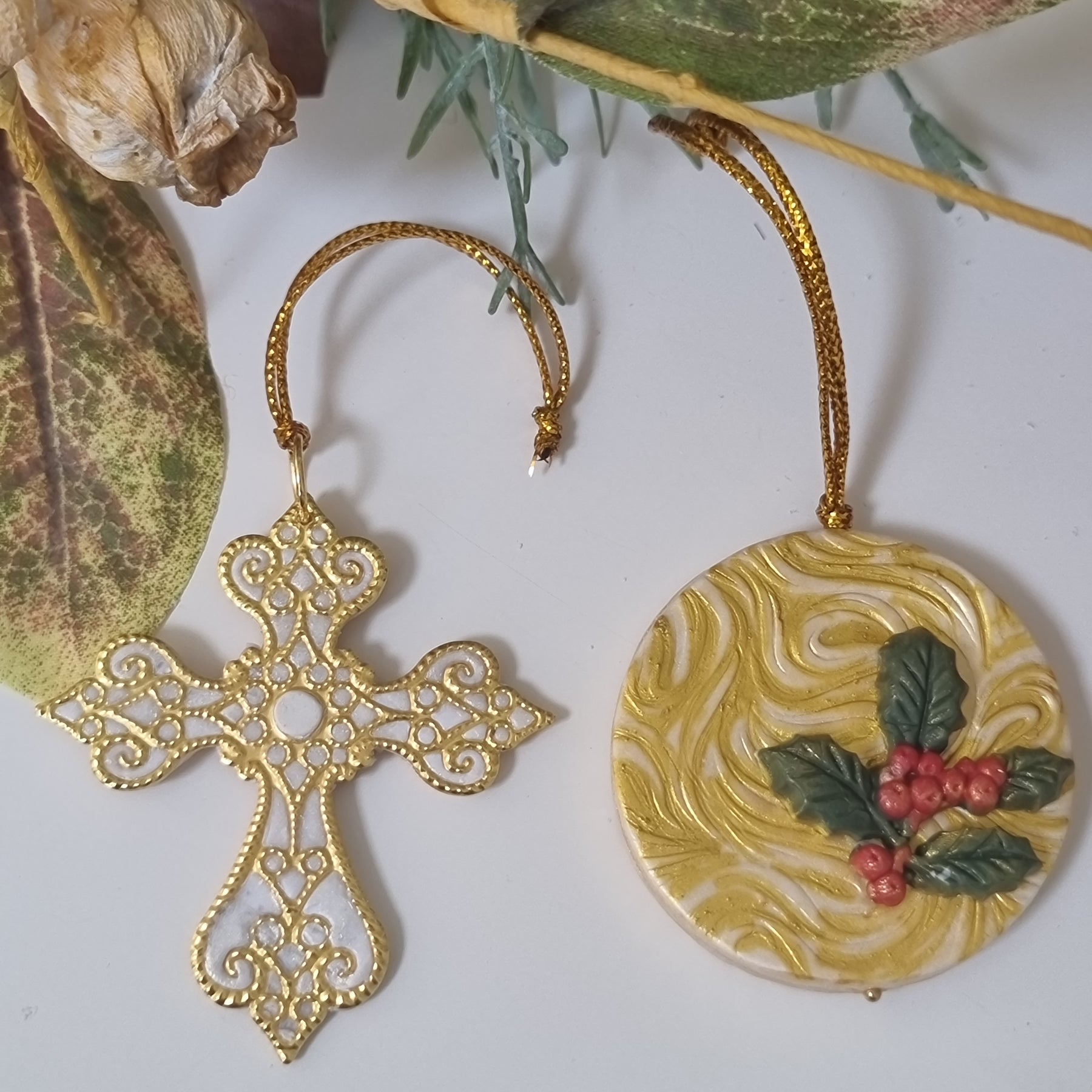 Golden Christmas Pair - Cross and Bauble