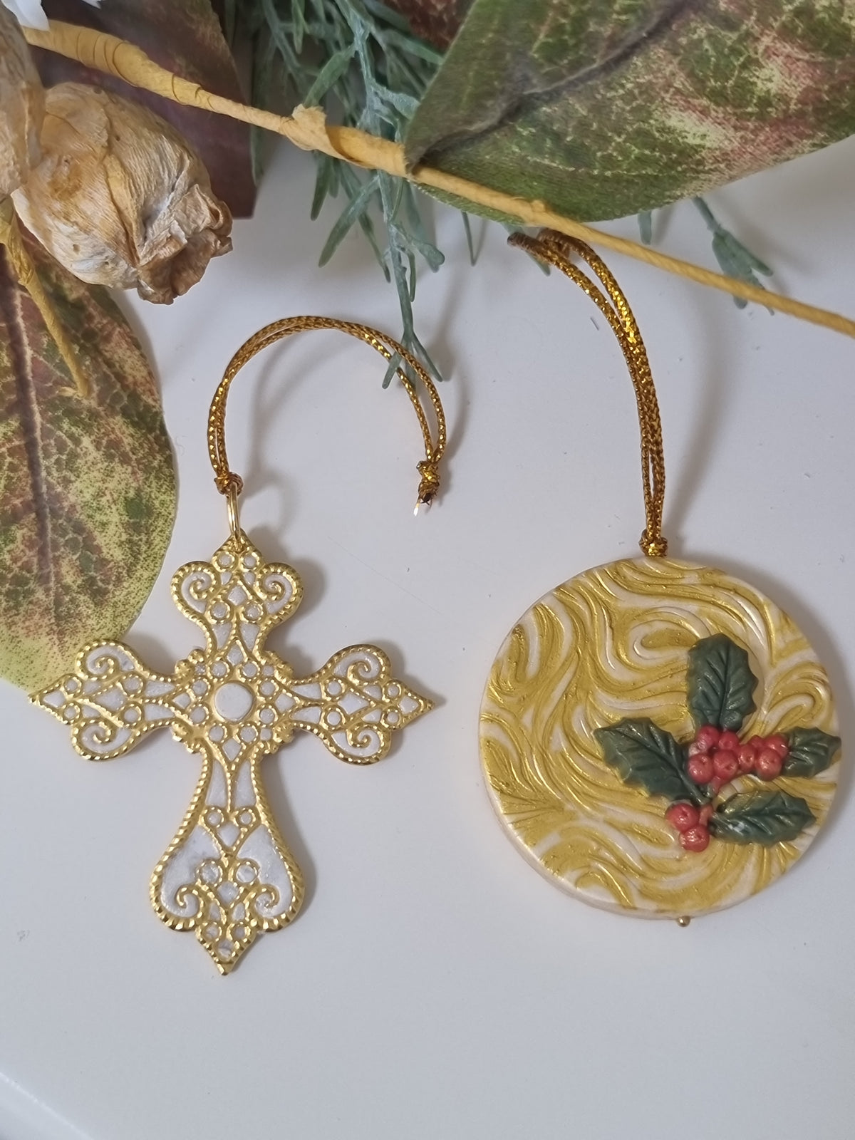 Golden Christmas Pair - Cross and Bauble