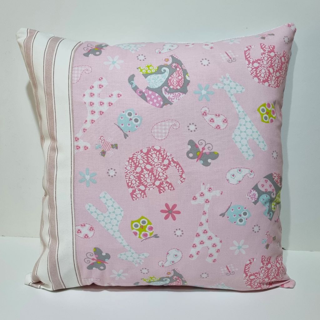Child's pink animal themed cushion cover:  Nursery Decor -Kid's Bedroom