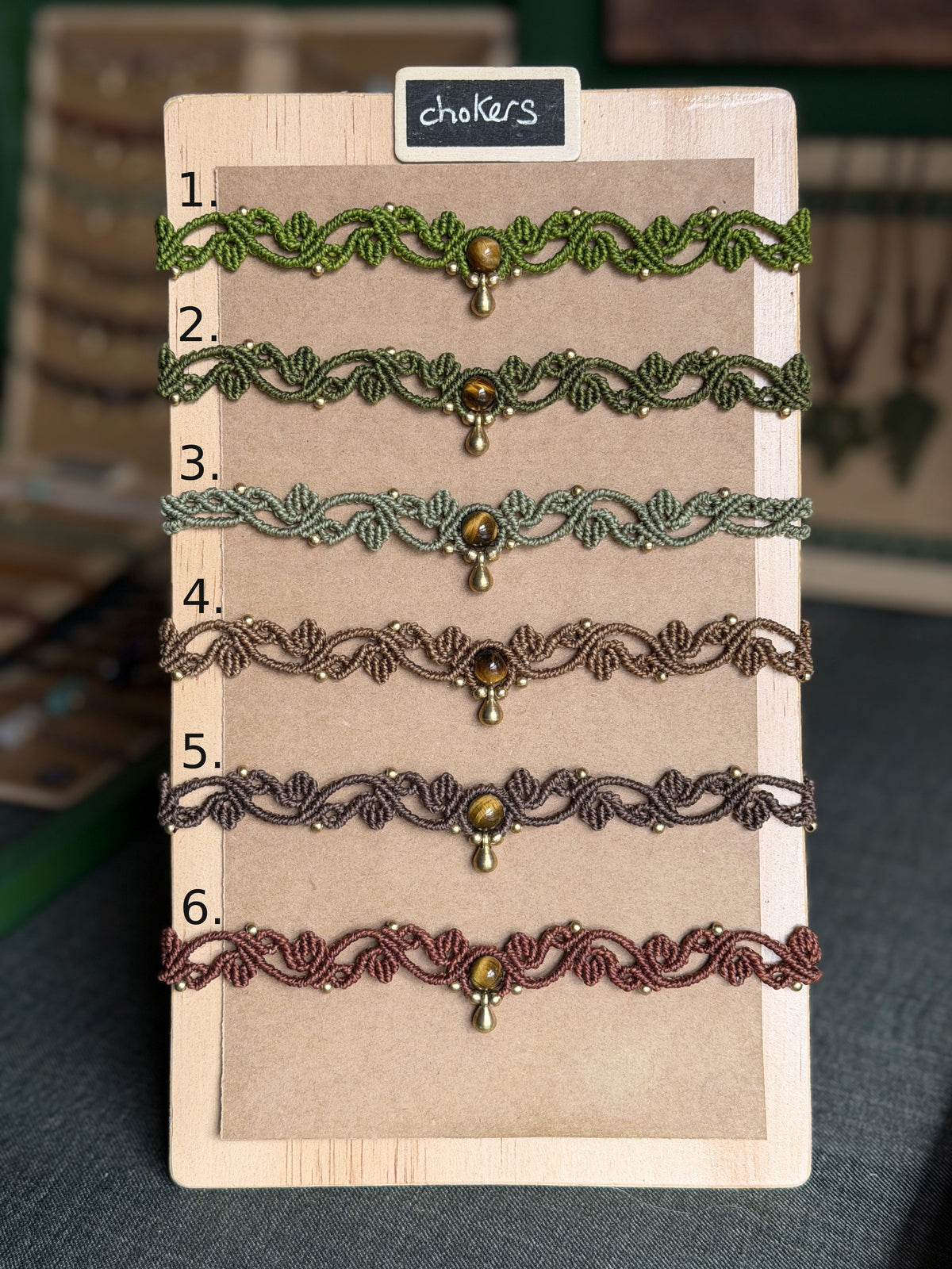 Macrame Vine Leaf Choker with focal bead - earthy forest fae collection