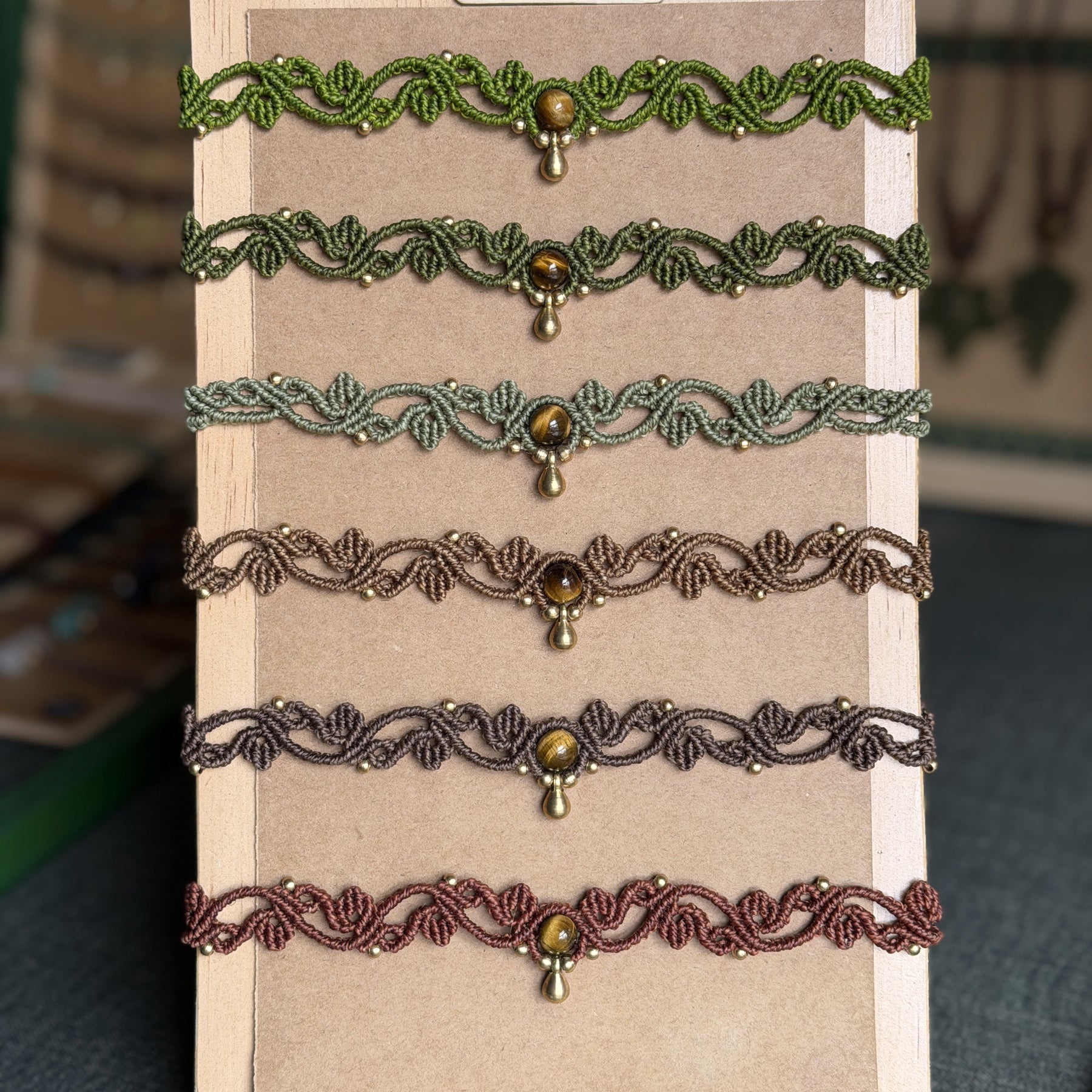 Macrame Vine Leaf Choker with focal bead - earthy forest fae collection