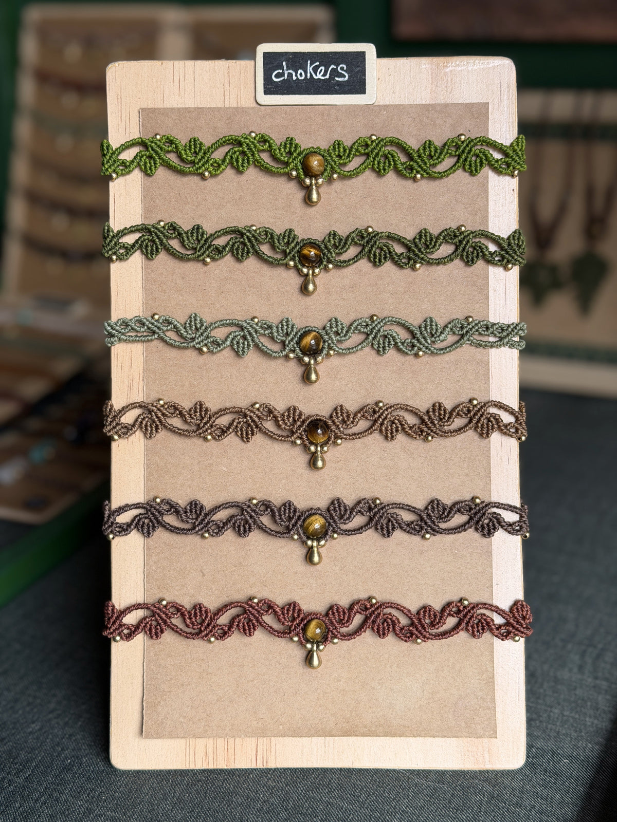 Macrame Vine Leaf Choker with focal bead - earthy forest fae collection