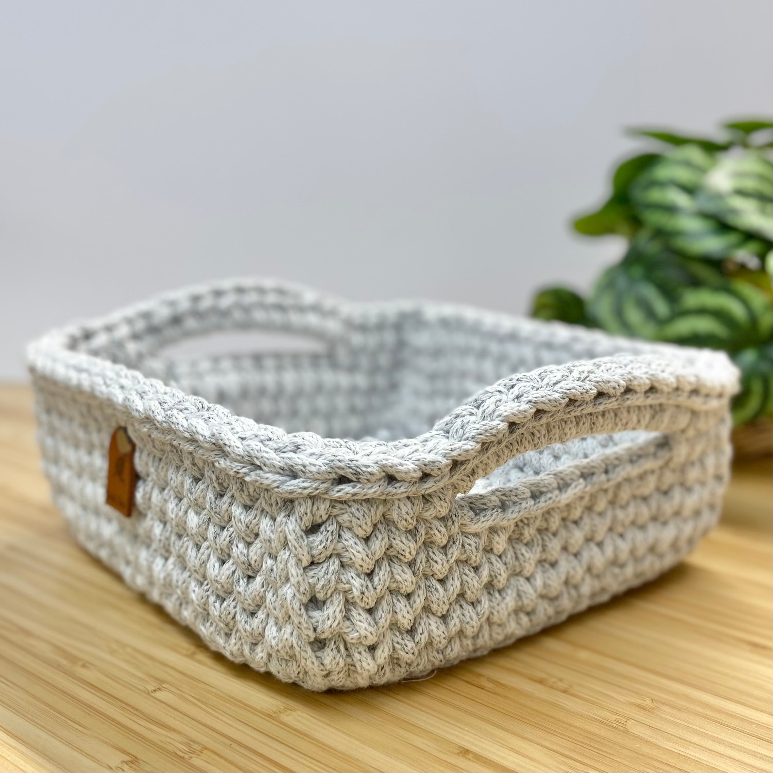 Handmade Crochet Basket - Marble - Square