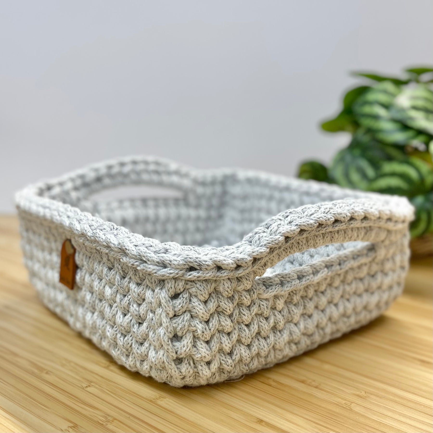 Handmade Crochet Basket - Marble - Square