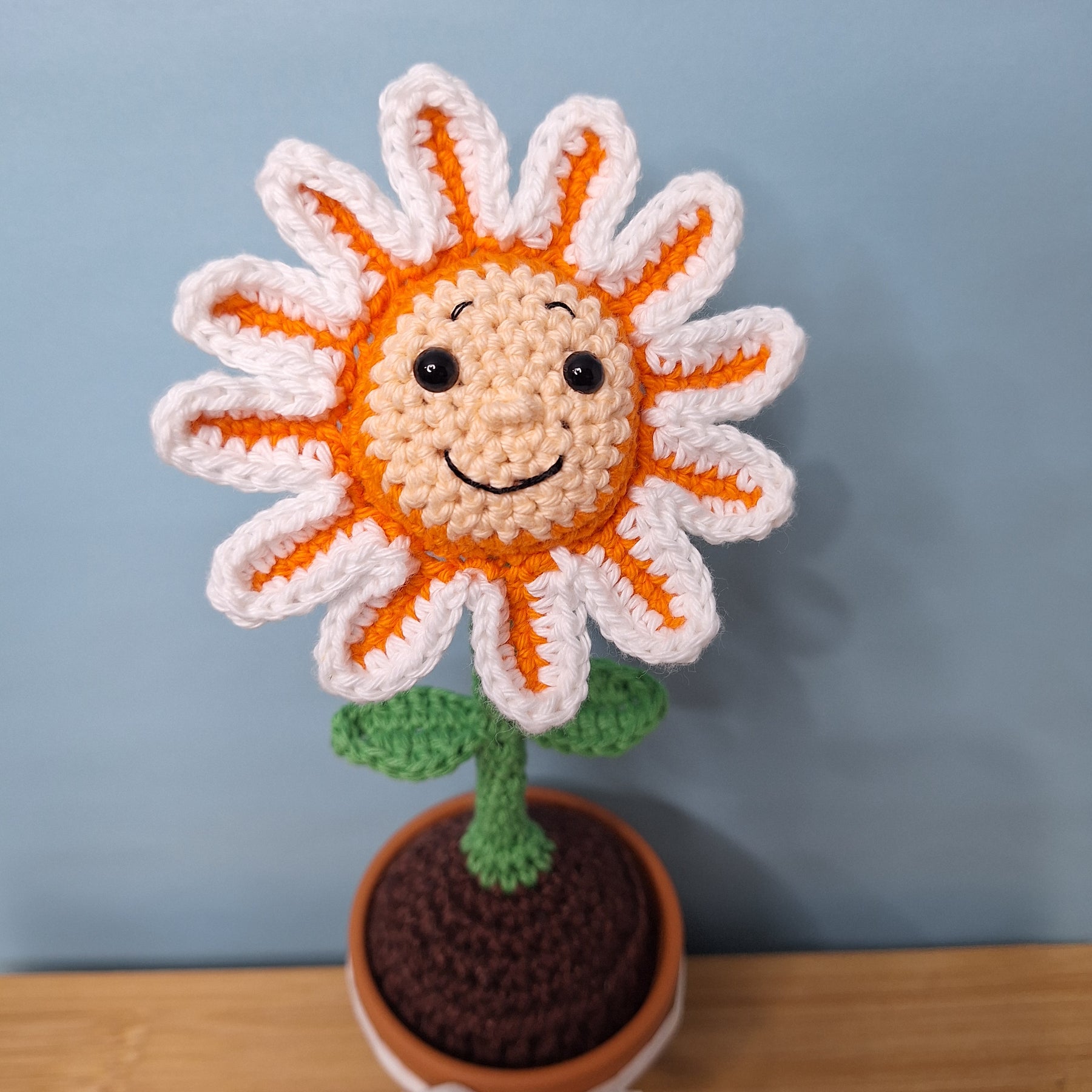 Happy Daisy Crocheted Flower in  Terracotta Pot