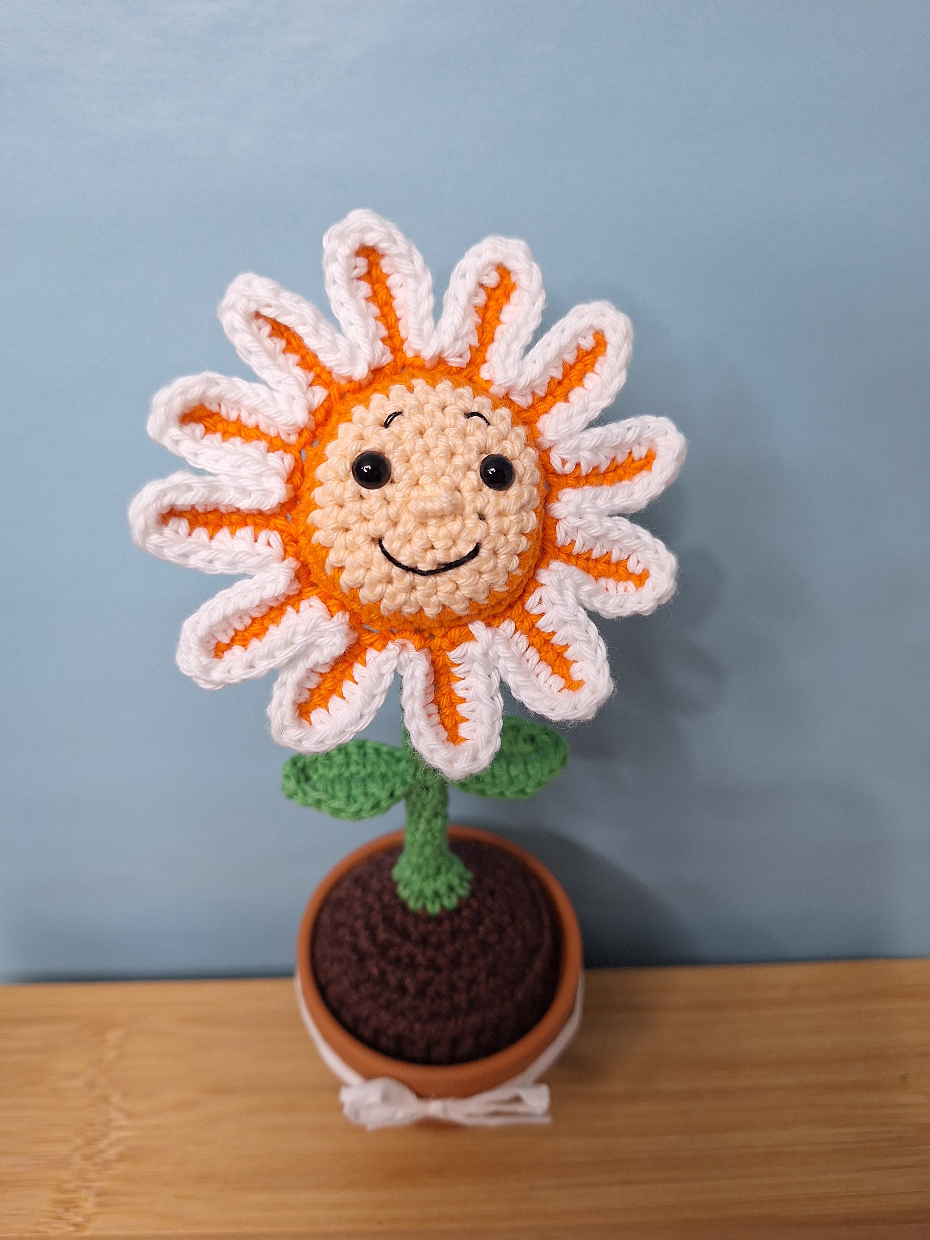 Happy Daisy Crocheted Flower in  Terracotta Pot