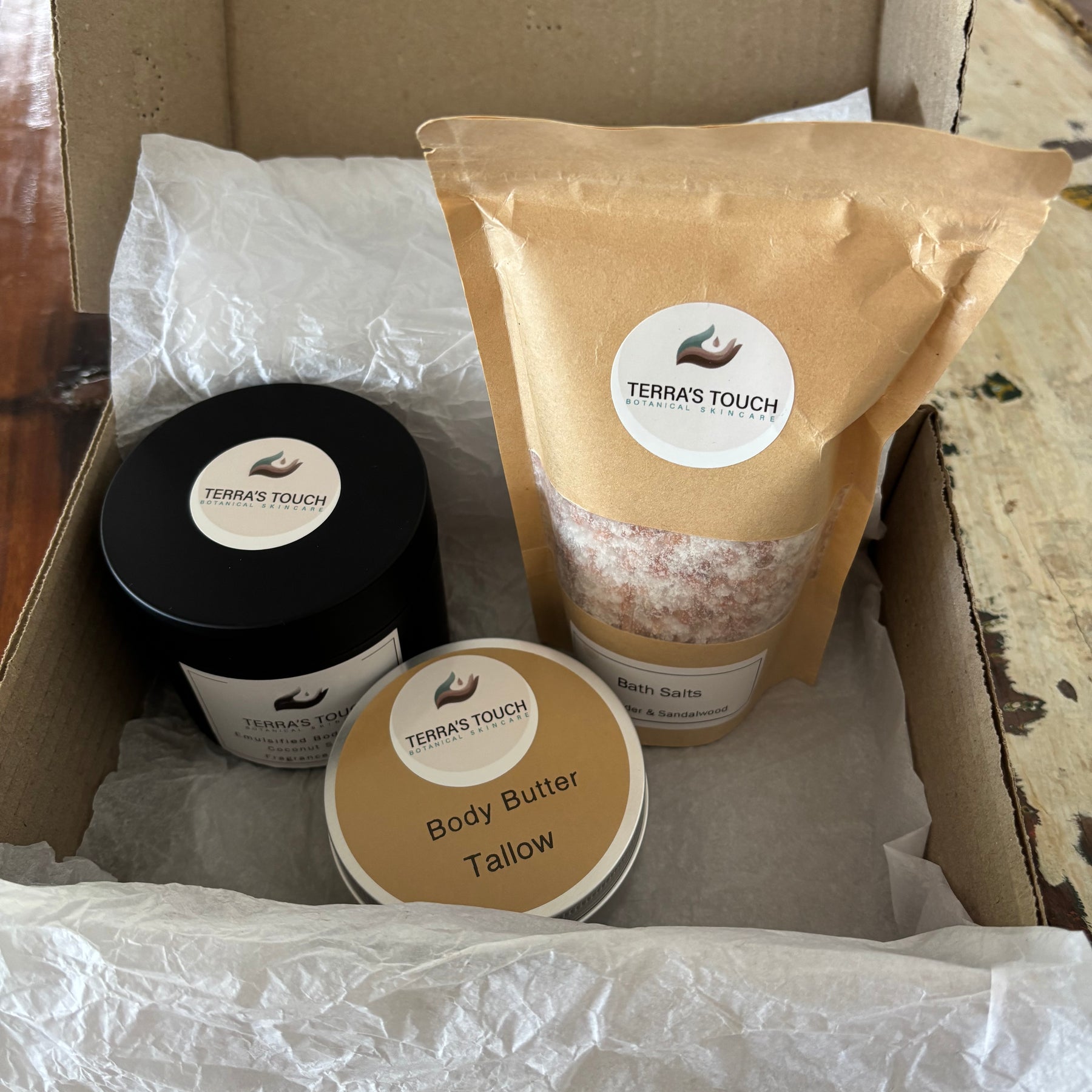 Handmade Body Care Gift Set – Body Butter, Scrub & Bath Salts