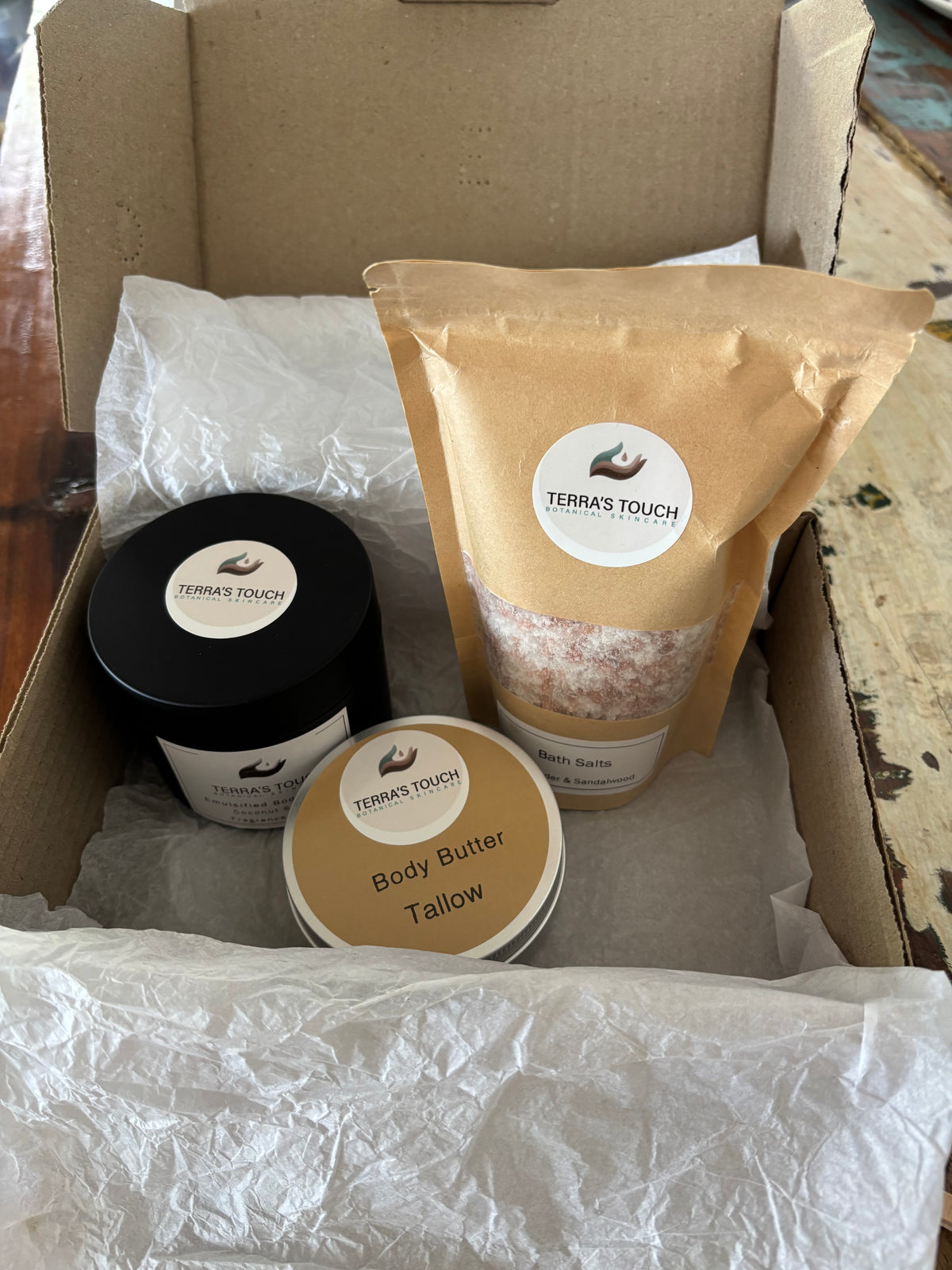 Handmade Body Care Gift Set – Body Butter, Scrub & Bath Salts