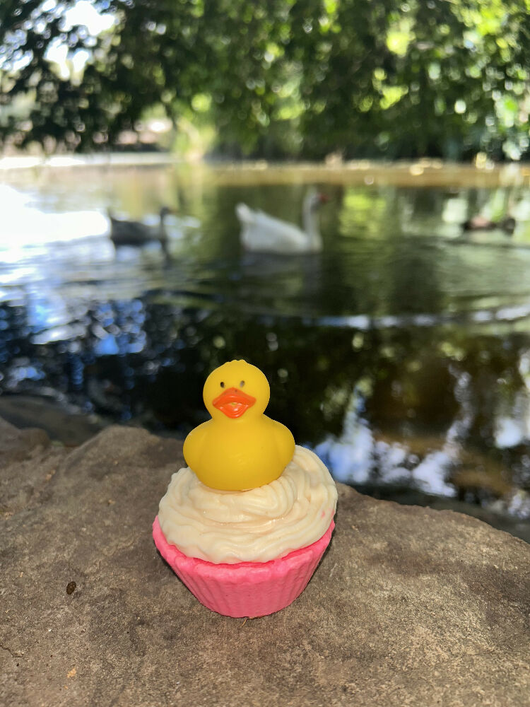 Handmade duck cupcake soap