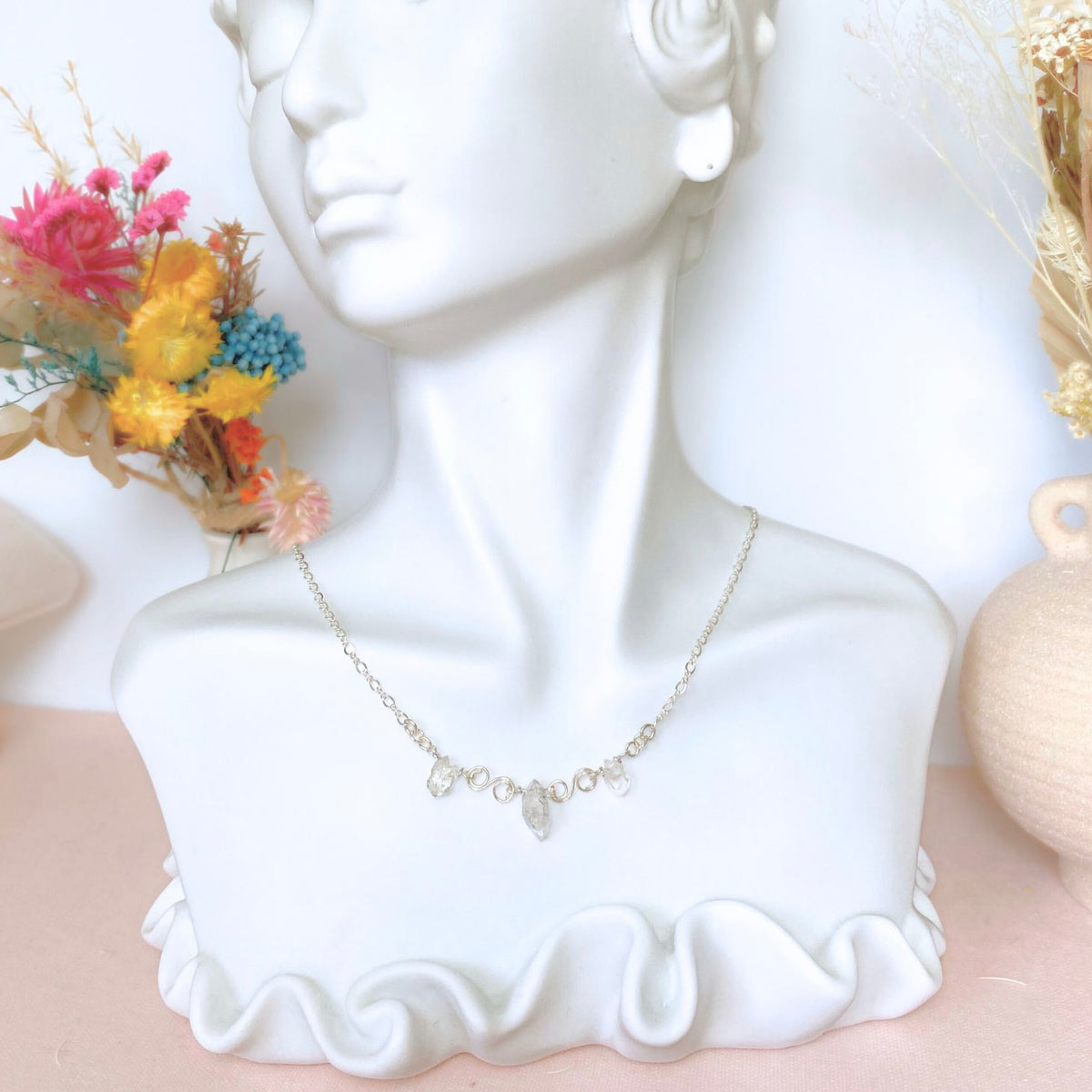 Birthstone necklace | Sterling silver | Wedding Anniversary | Natural gemstones | Amethyst, Herkimer Diamond