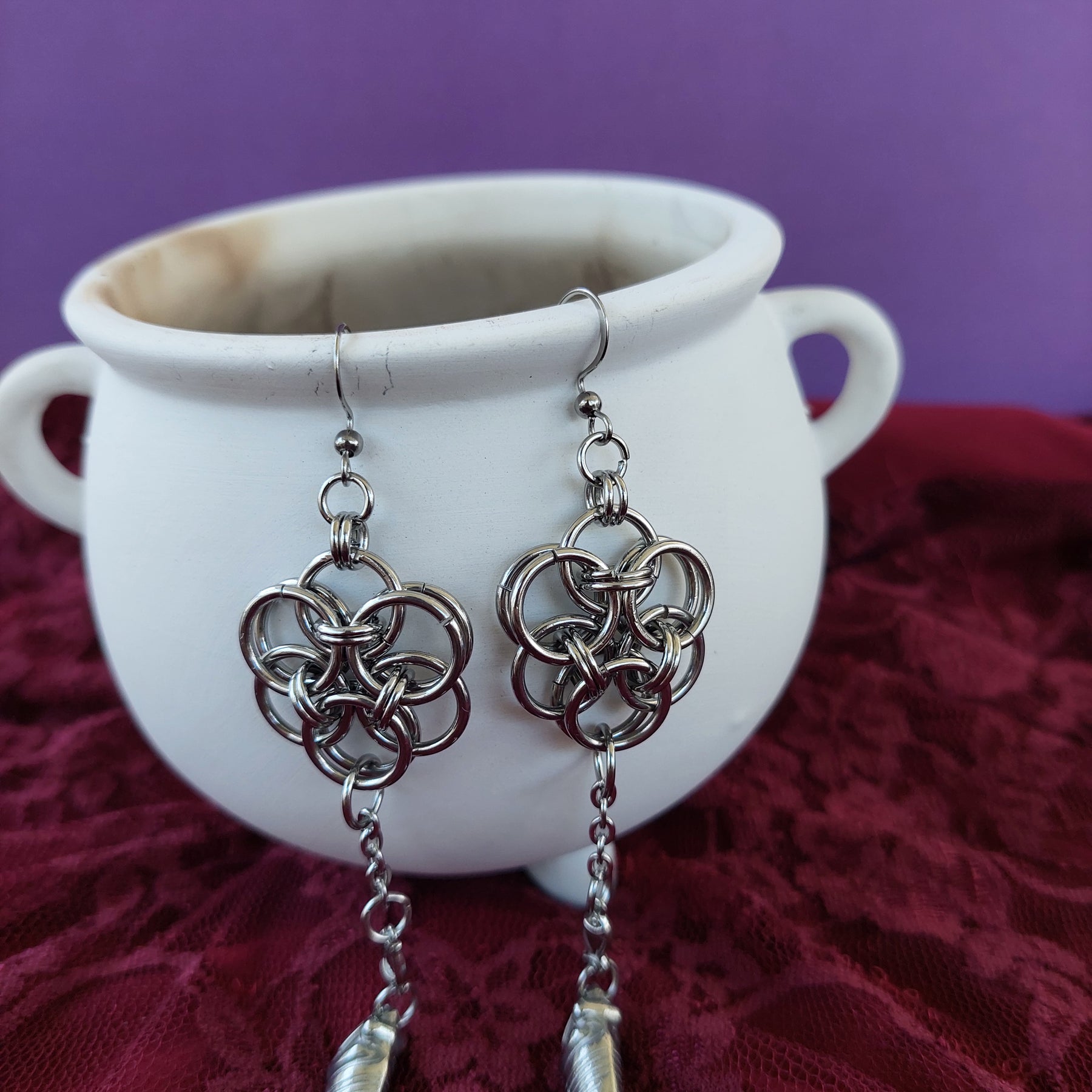 Predator and prey fish chainmaille earrings