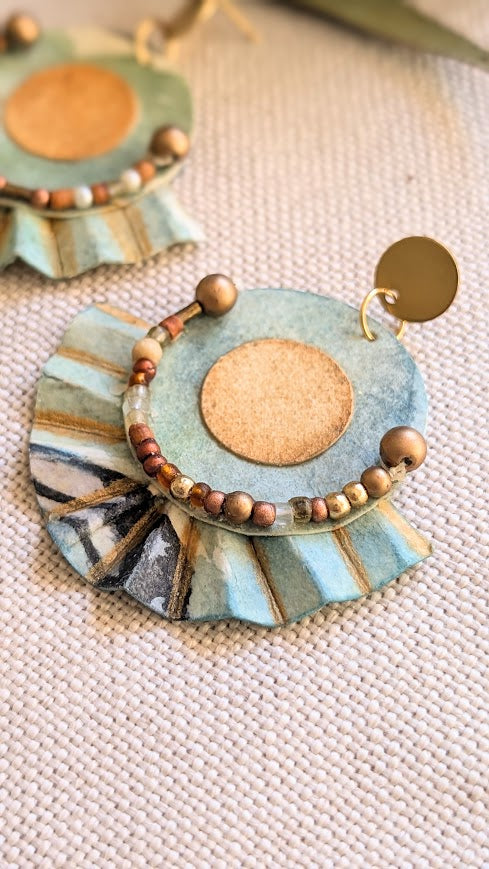 Sustainable Statement Earrings – Handcrafted Paper Fan with Beaded Detail