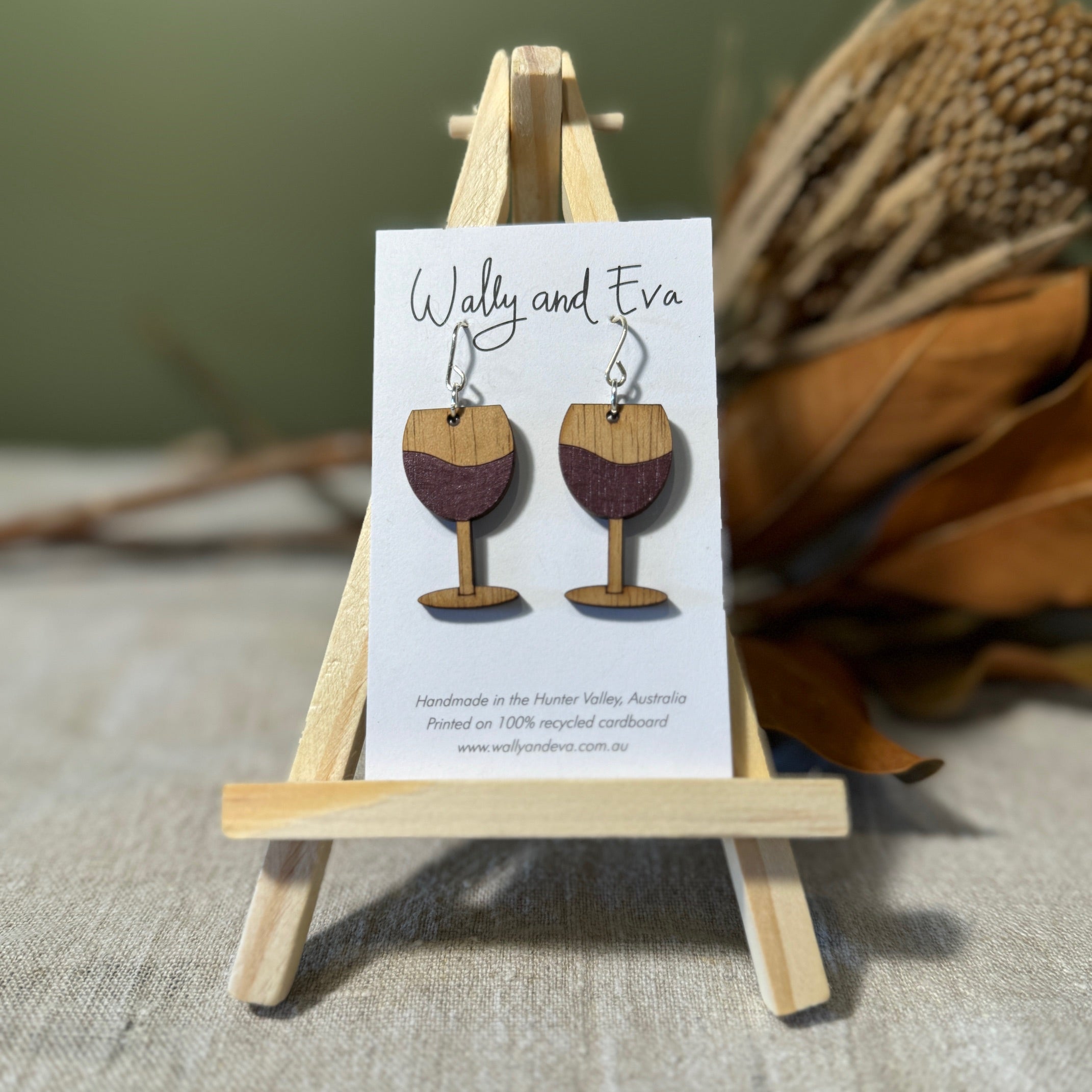 Red Wine Hand Painted Wood Earrings