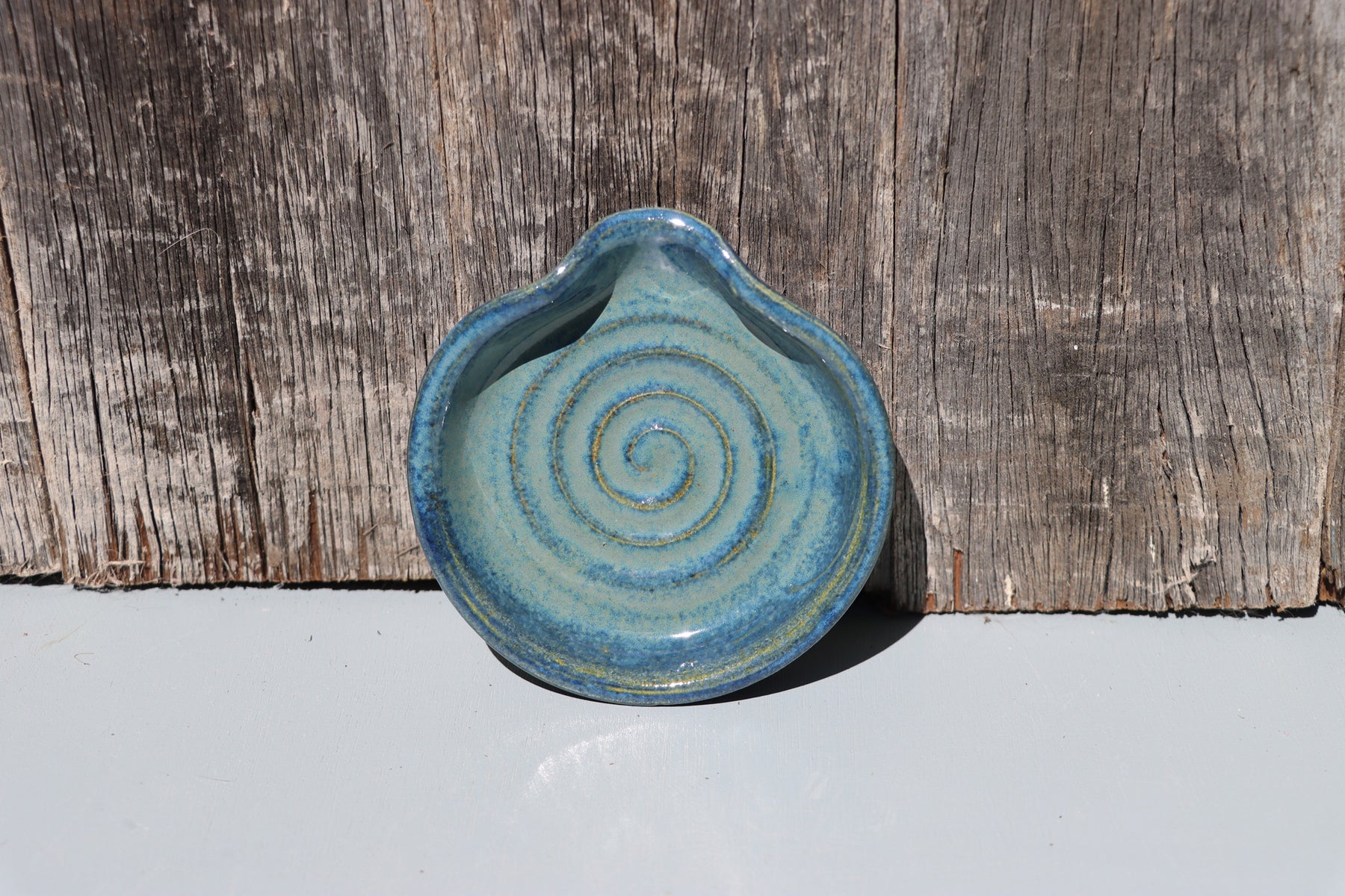 Stoneware Spoon Rest: Speckled blue green