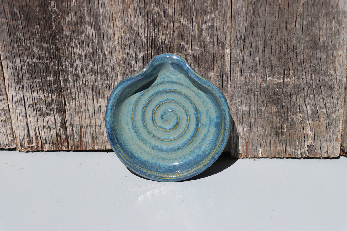 Stoneware Spoon Rest: Speckled blue green