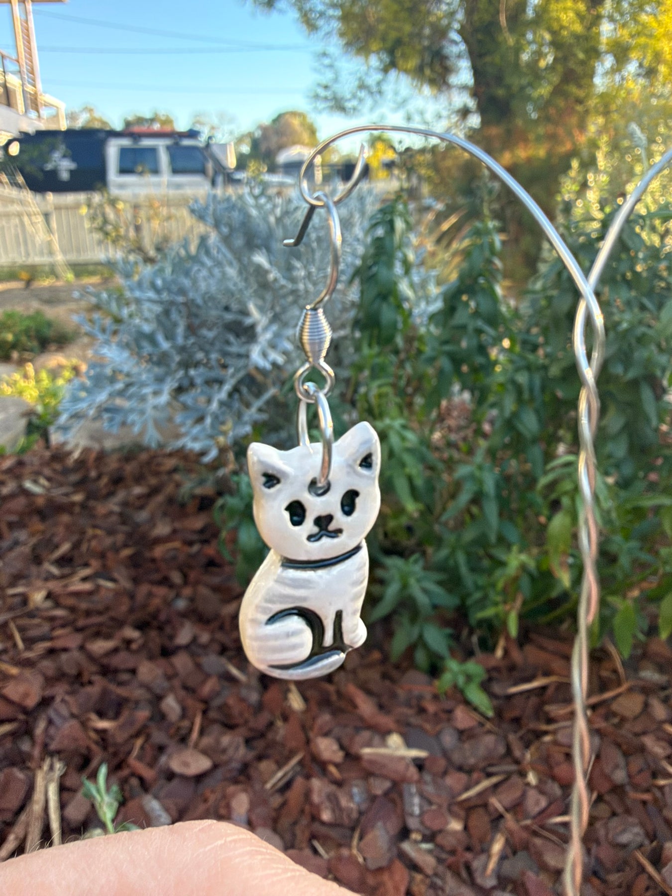 Ceramic Grey and White Cat Earrings