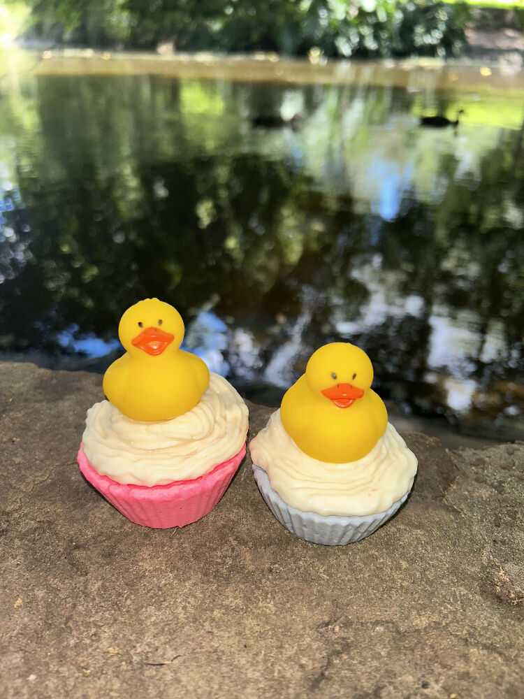 Handmade duck cupcake soap