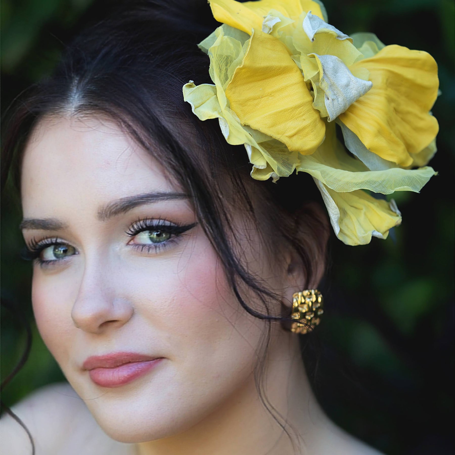 Silk & Leather Iris “Golden Light”, Flower Brooch, Hair hat Clip, Corsage Flower