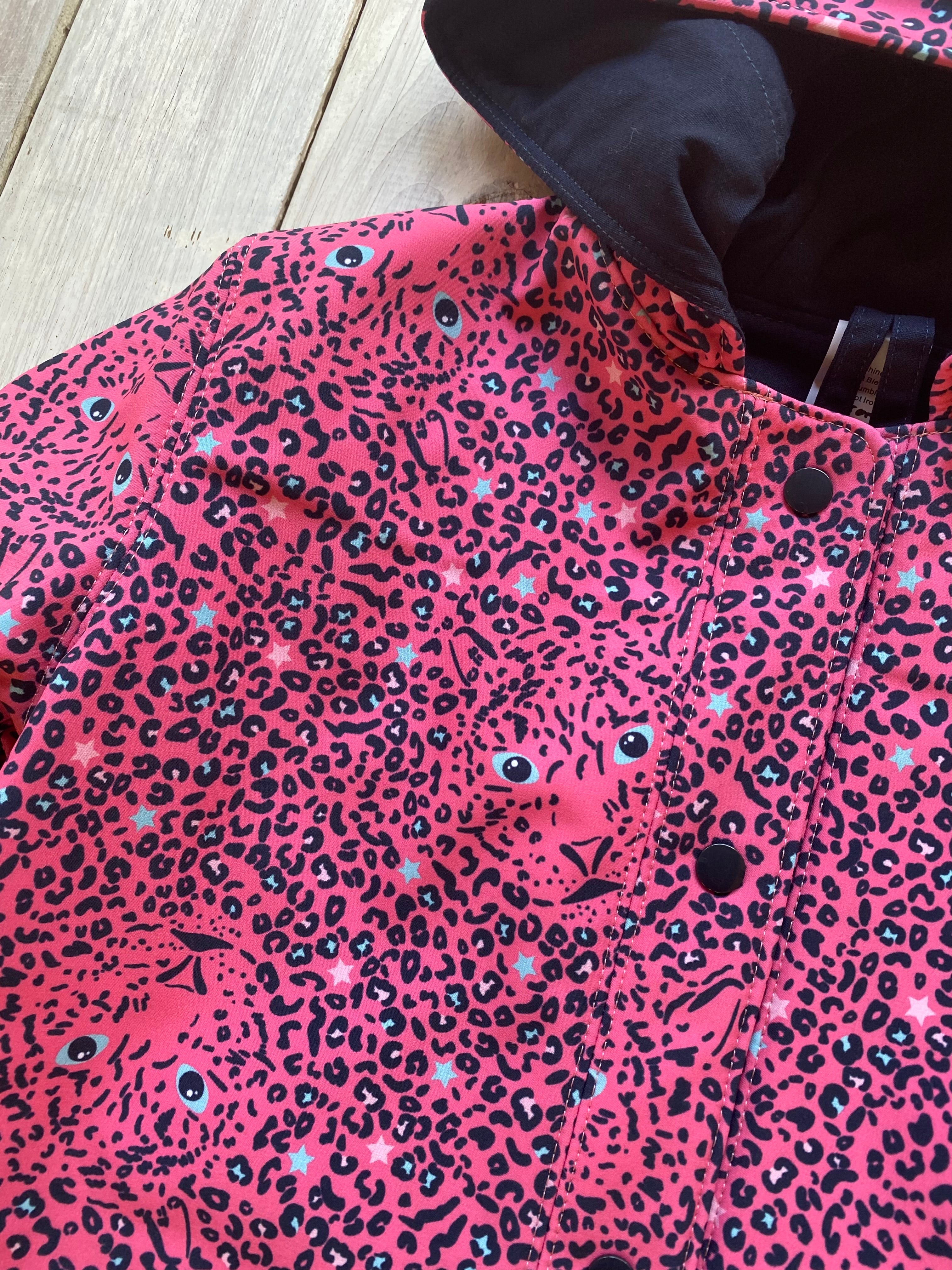 Showerproof Leopard Print on Pink Hooded Jacket size 6