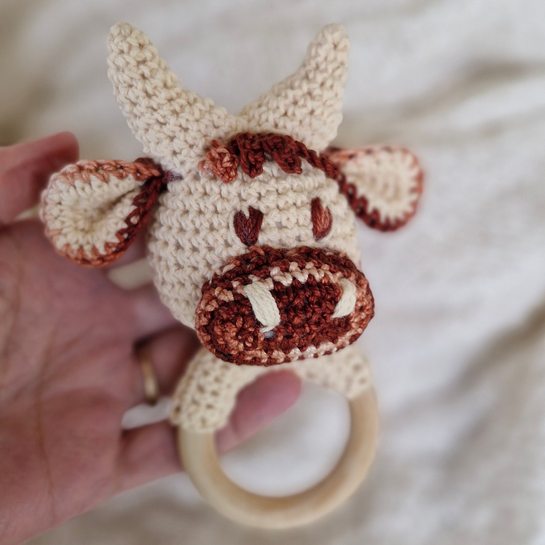 Crochet Highland Cow/Bull Rattle Teething Ring