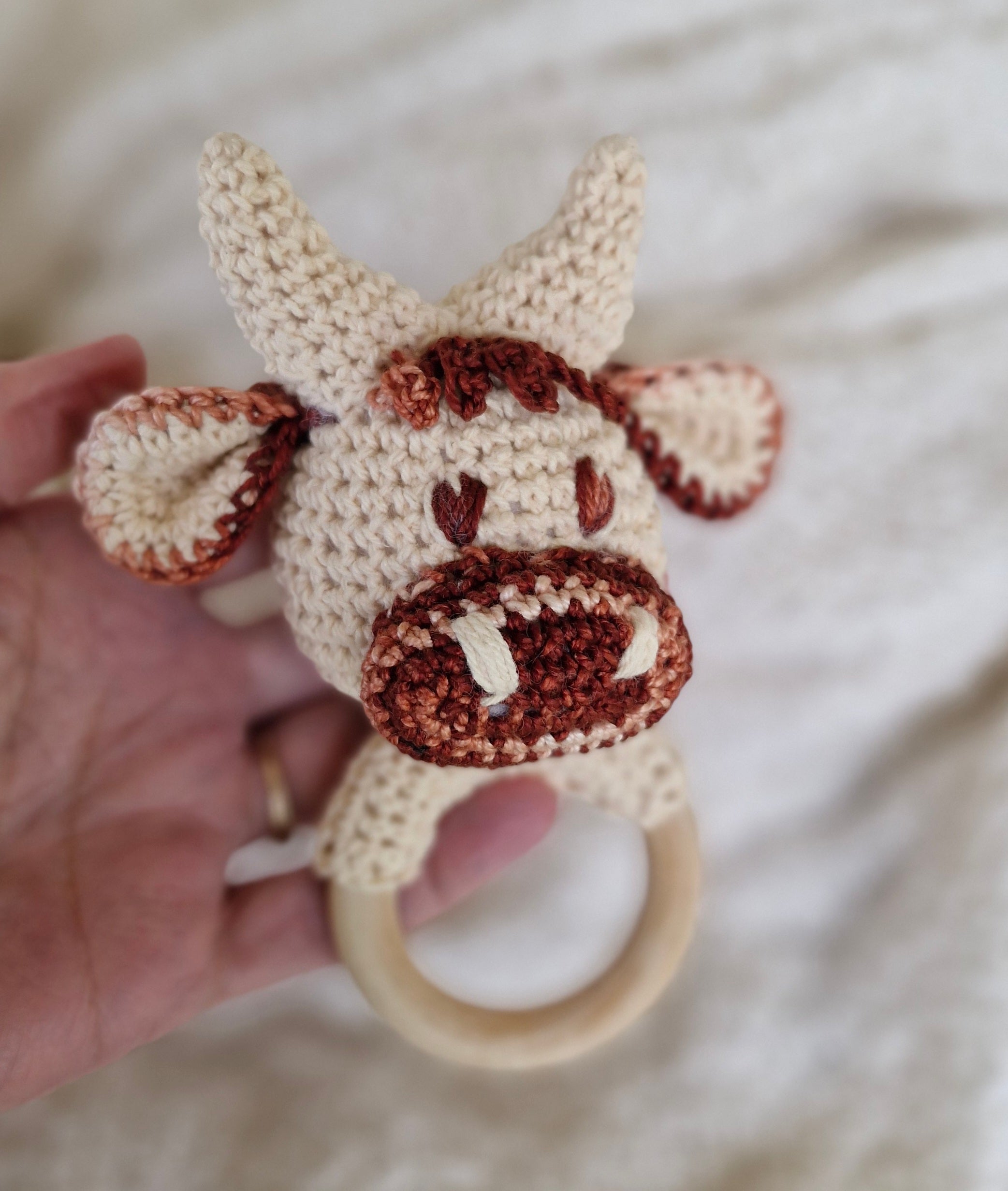 Crochet Highland Cow/Bull Rattle Teething Ring