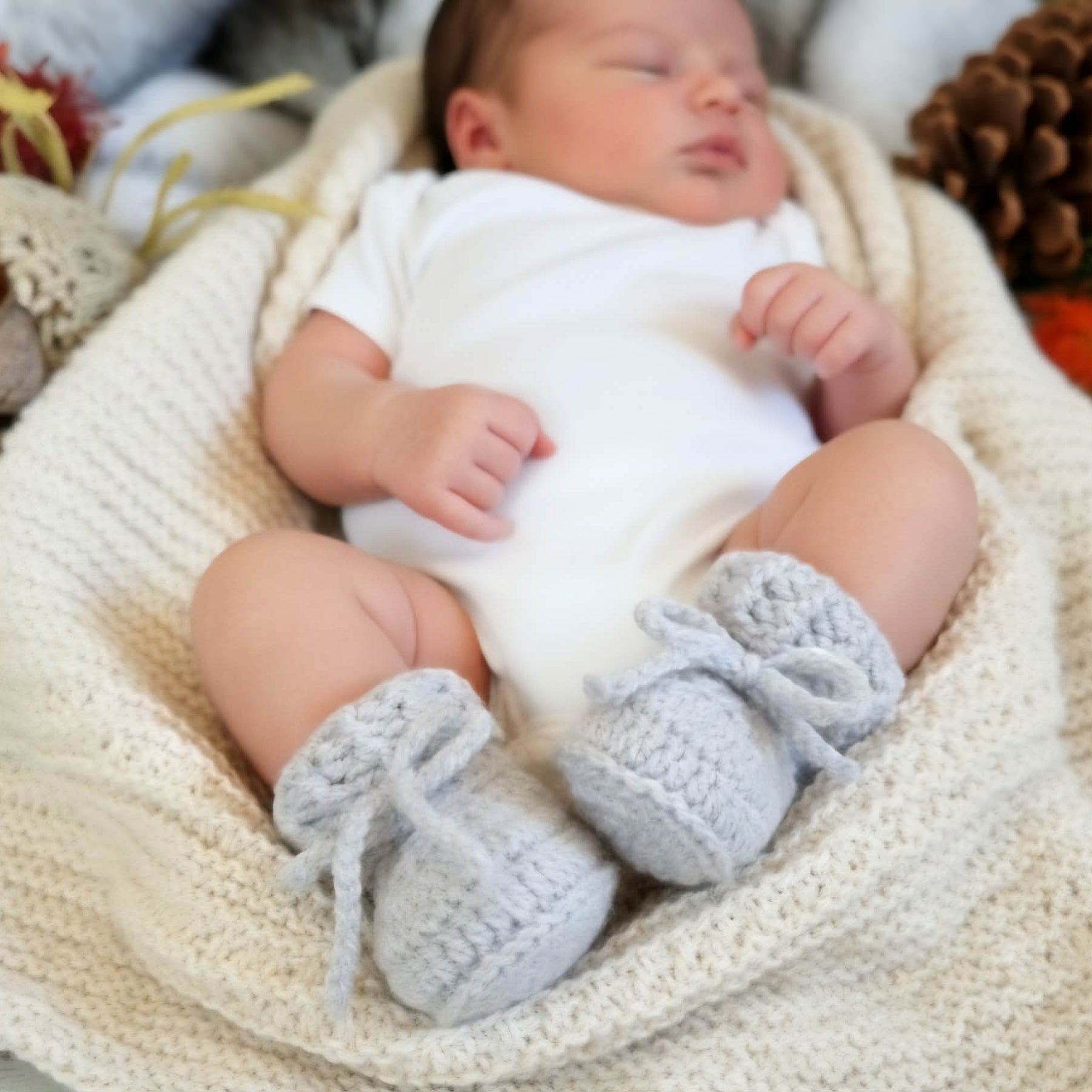 Baby Booties | Pale Grey | Newborn | Crochet | Knit | Shoes | Socks