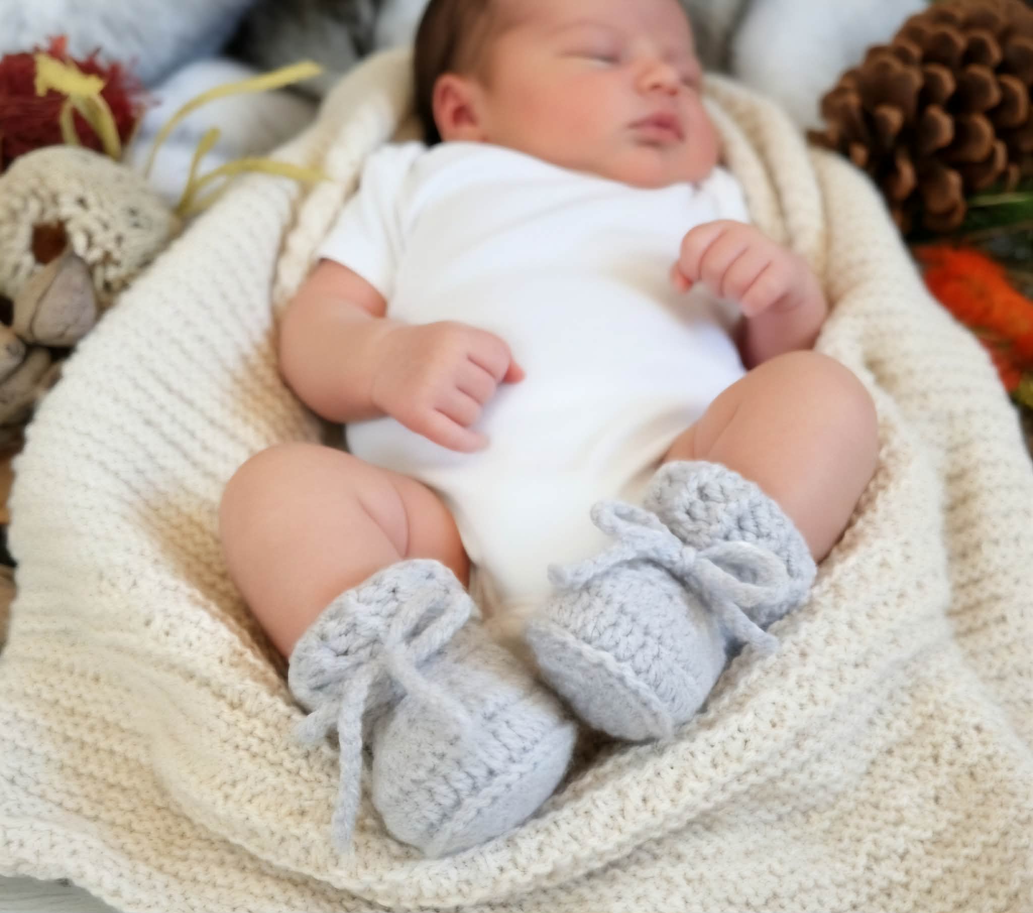 Baby Booties | Pale Grey | Newborn | Crochet | Knit | Shoes | Socks